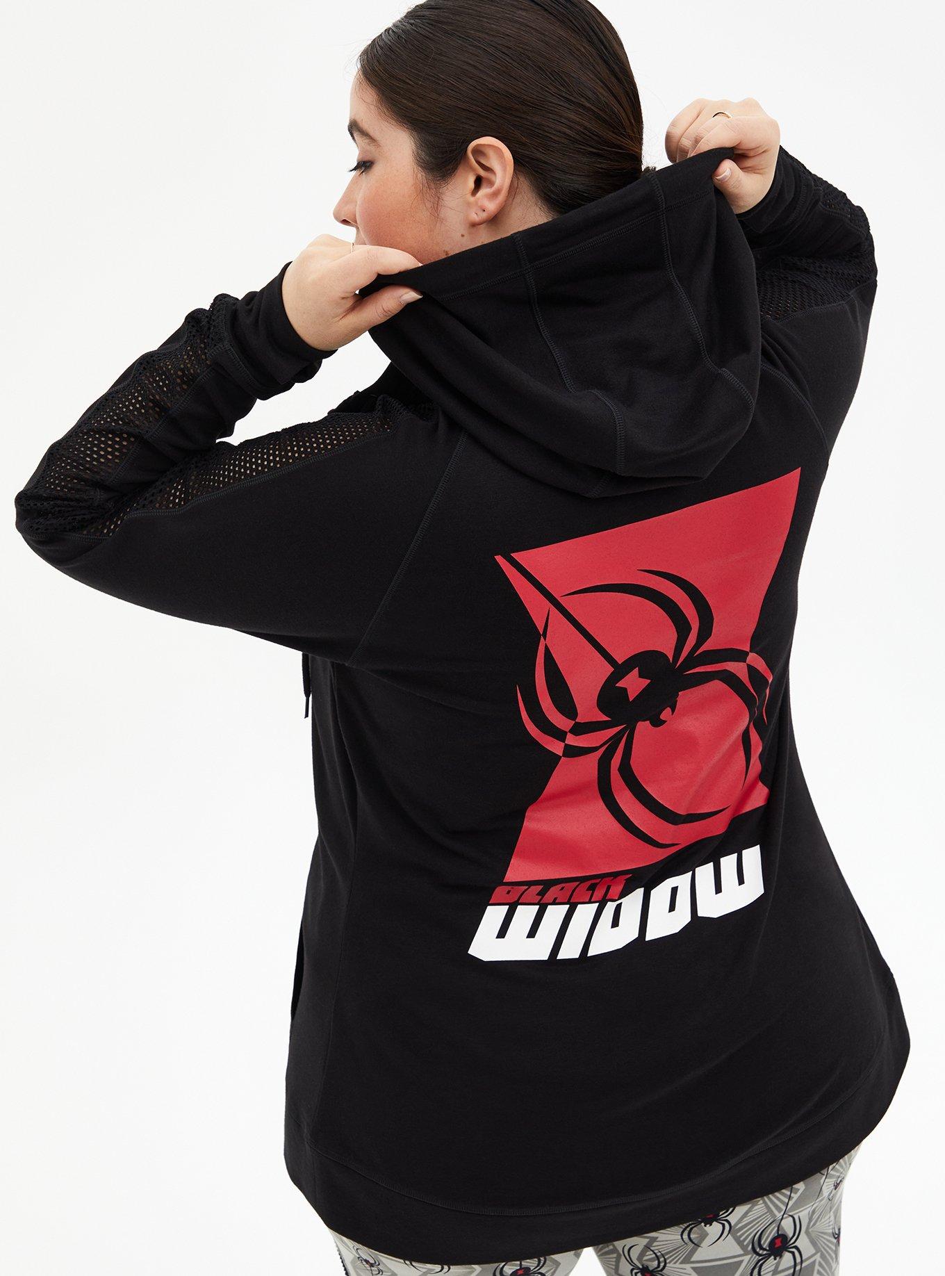 Plus Size Marvel Black Widow Black Mesh Zip Hoodie, DEEP BLACK, hi-res