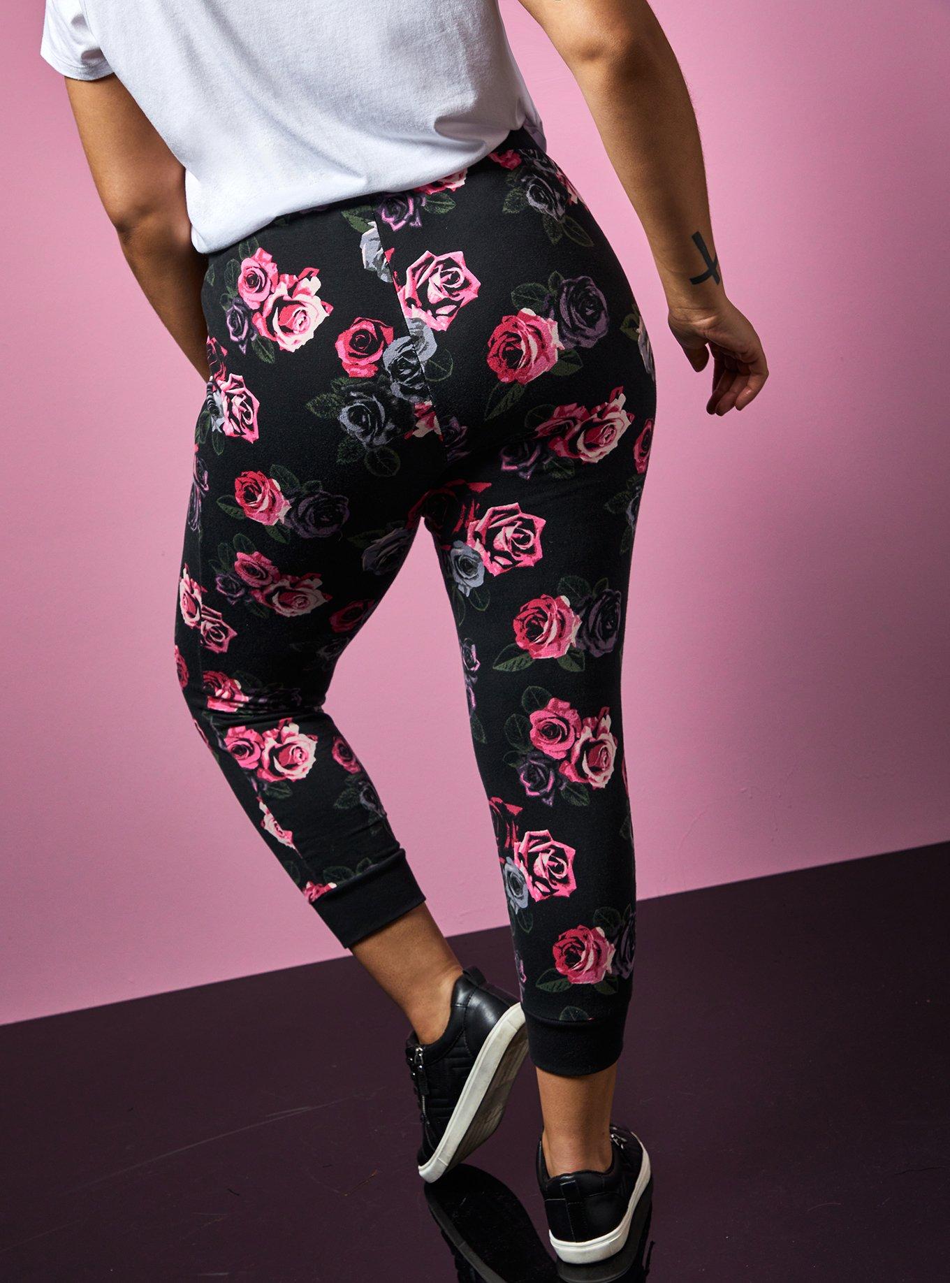 Torrid Active Pants Size 0 Floral Grey Black Rose Leggings Workout Pants