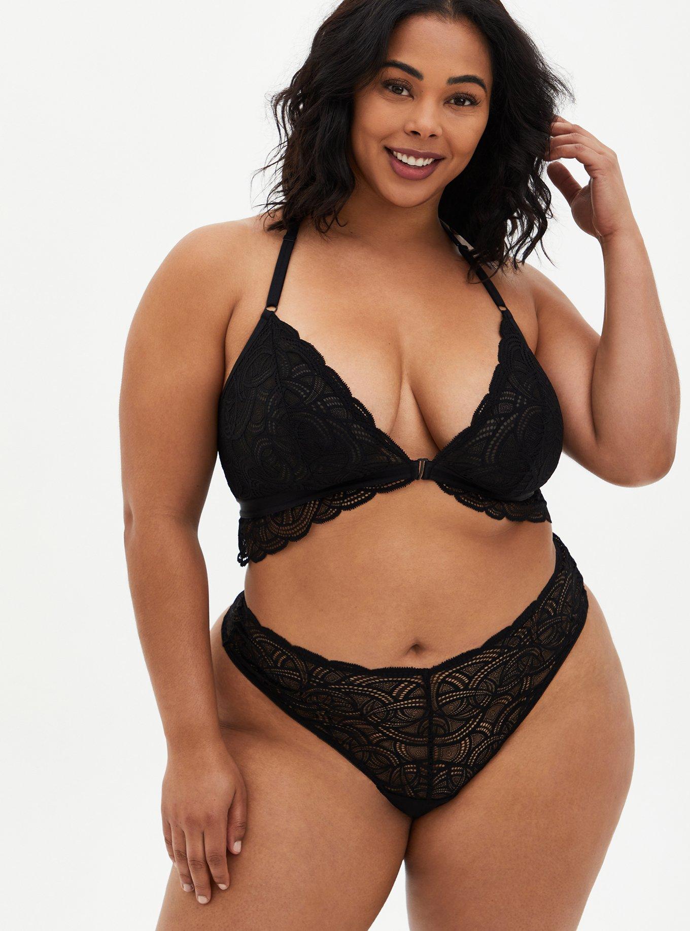 Plus Size Scroll Lace Front Close Bralette, , alternate