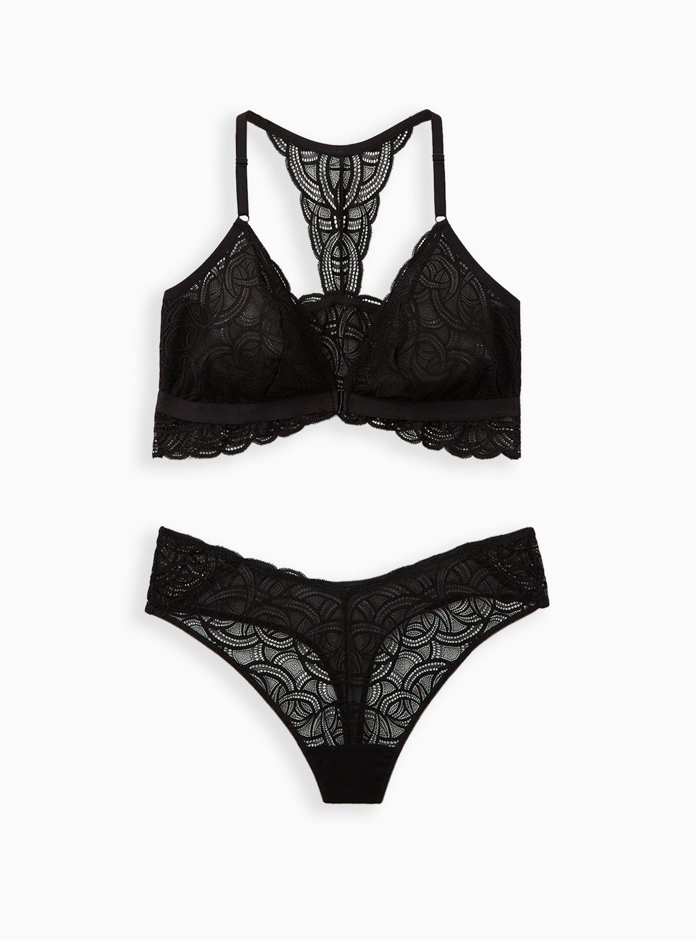 Plus Size Scroll Lace Front Close Bralette, , alternate