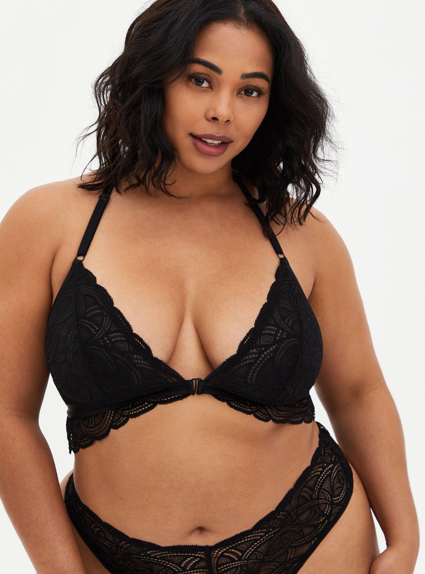 Plus Size Scroll Lace Front Close Bralette, , hi-res