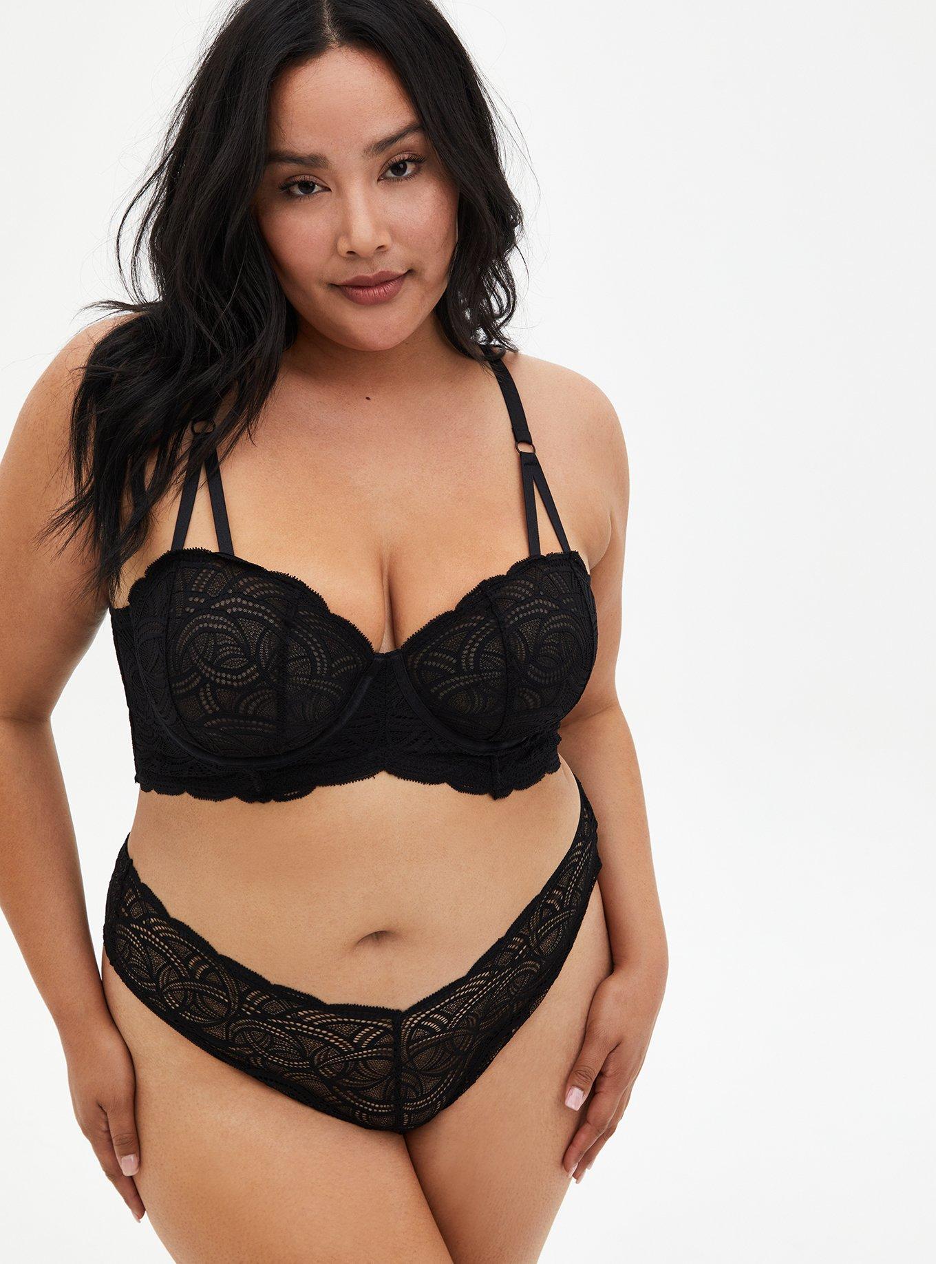 Plus Size Scroll Lace Underwire Bra, RICH BLACK, alternate
