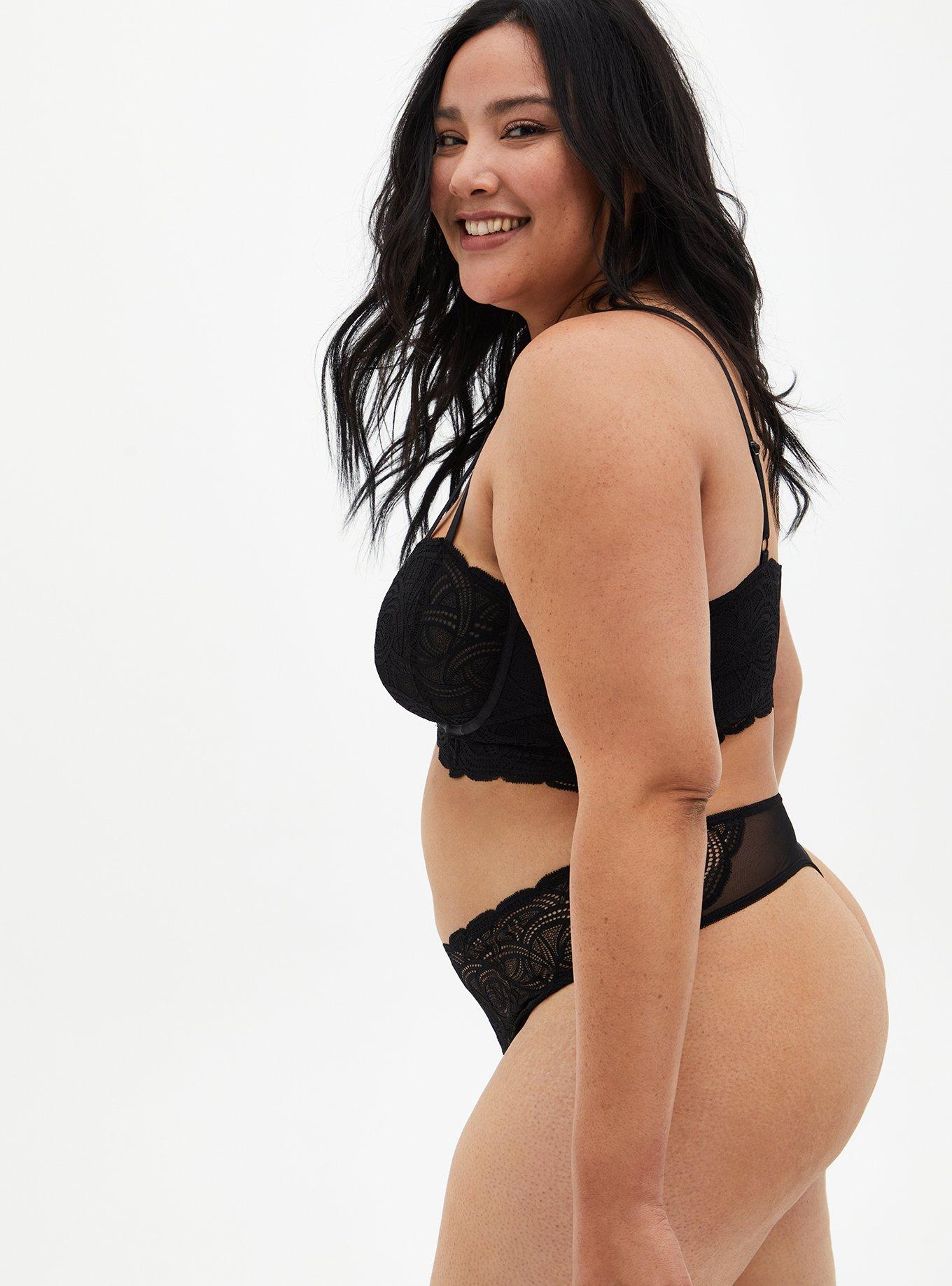 Plus Size Scroll Lace Underwire Bra, RICH BLACK, alternate