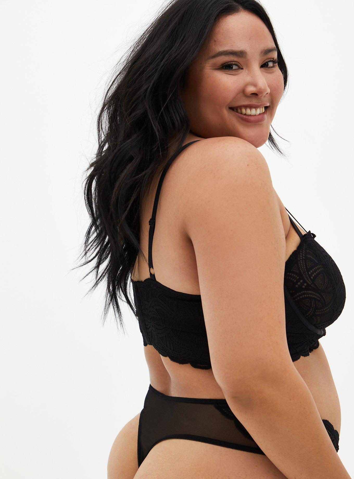 Plus Size Scroll Lace Underwire Bra, RICH BLACK, alternate