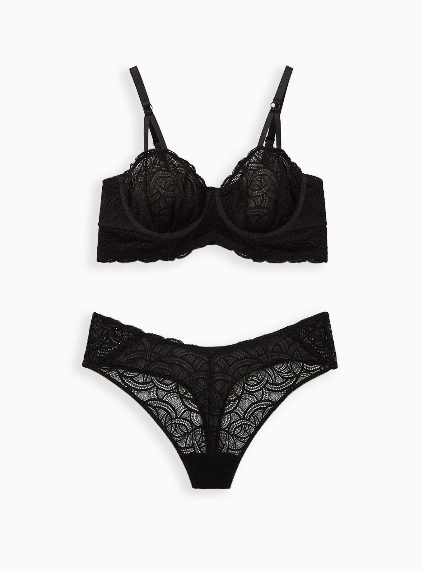 Plus Size Scroll Lace Underwire Bra, RICH BLACK, alternate