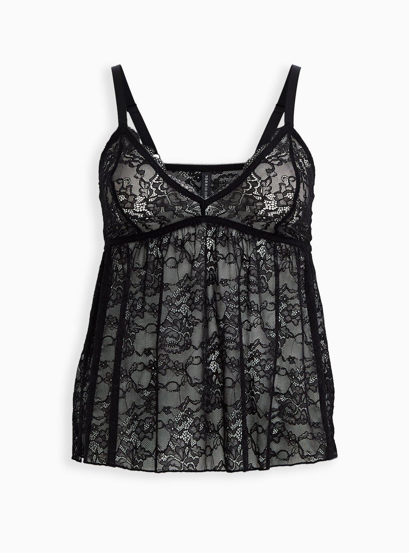 Plus Size Black Lace V-Neck Top, , hi-res