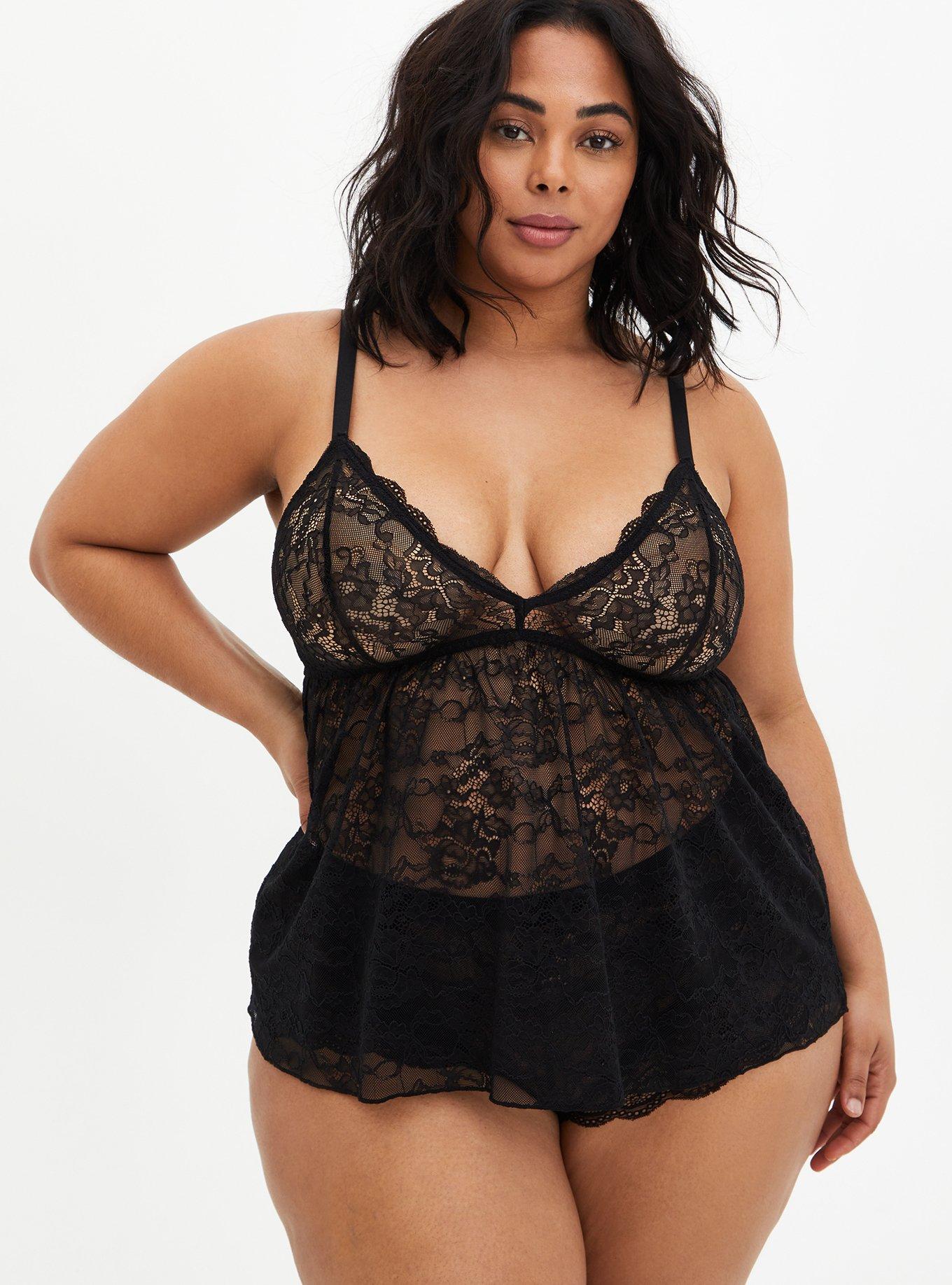 Plus Size Black Lace V-Neck Top, , hi-res