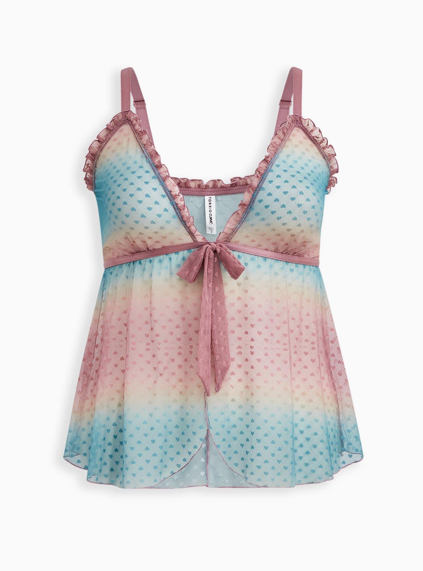 Plus Size Pink Gradient Ruffle Trim Top , , hi-res