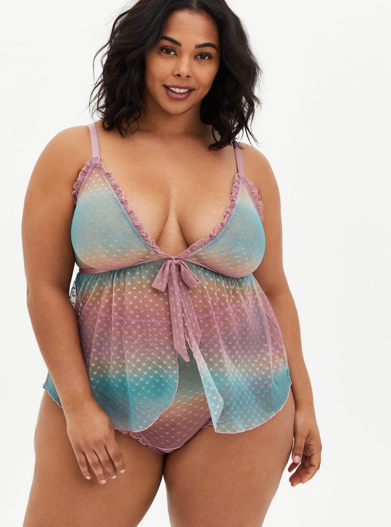 Plus Size Pink Gradient Ruffle Trim Top , , hi-res