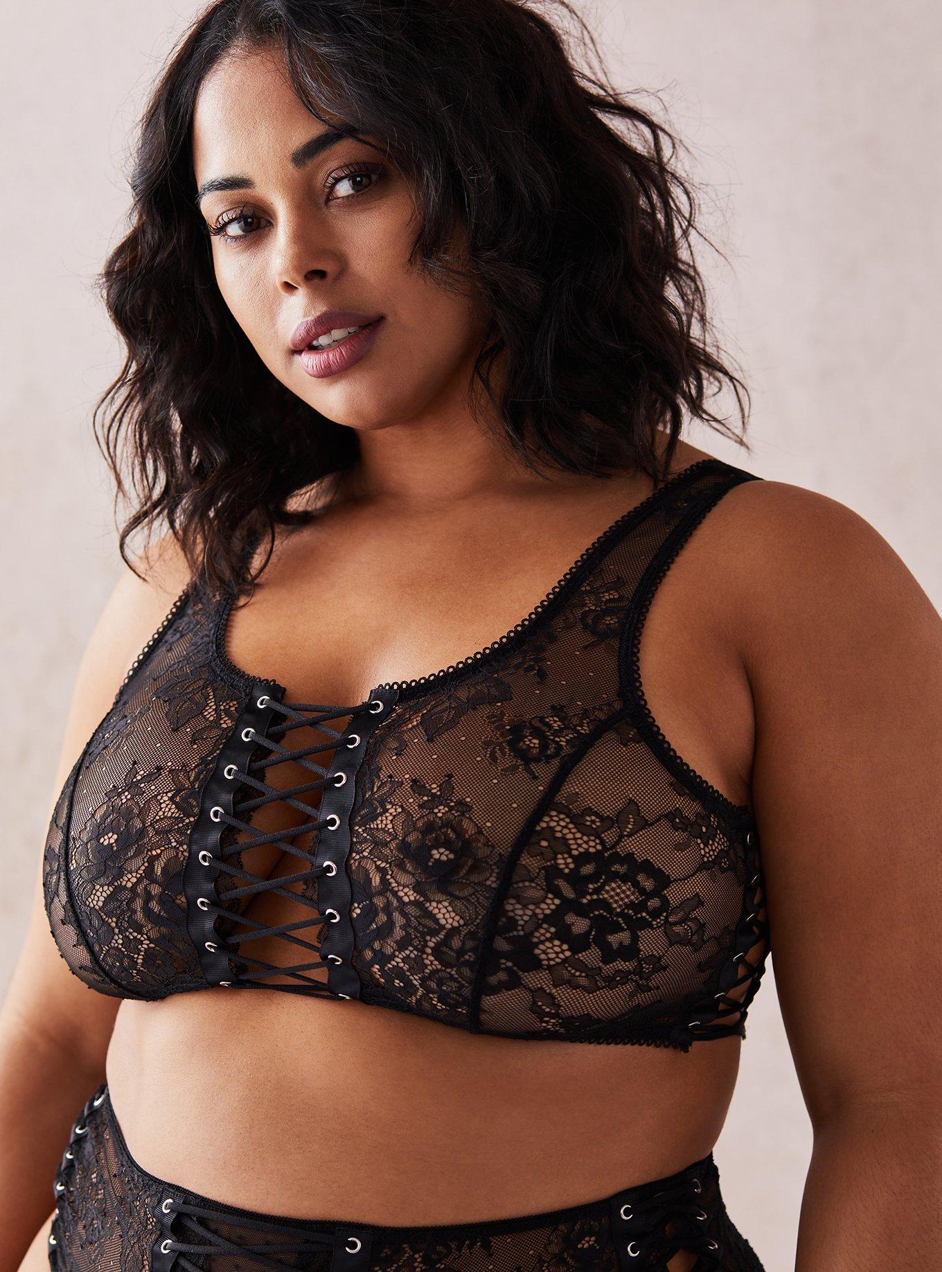 Plus Size Laced Up Lace Scoop Neck Bralette, , hi-res