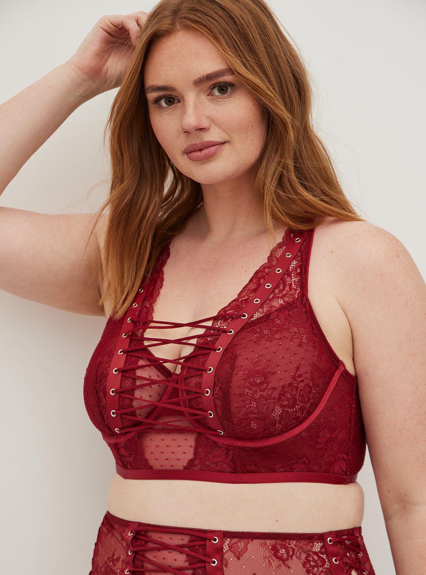 Laced Up Lace Underwire Bra, BIKING RED, hi-res