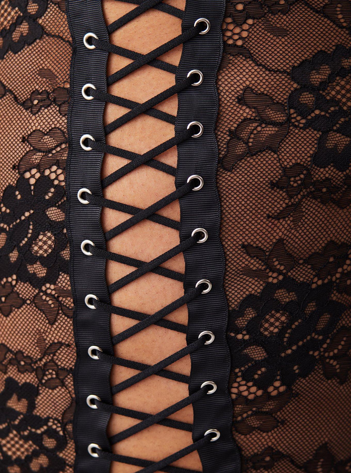Plus Size Laced Up Lace Chemise, , alternate