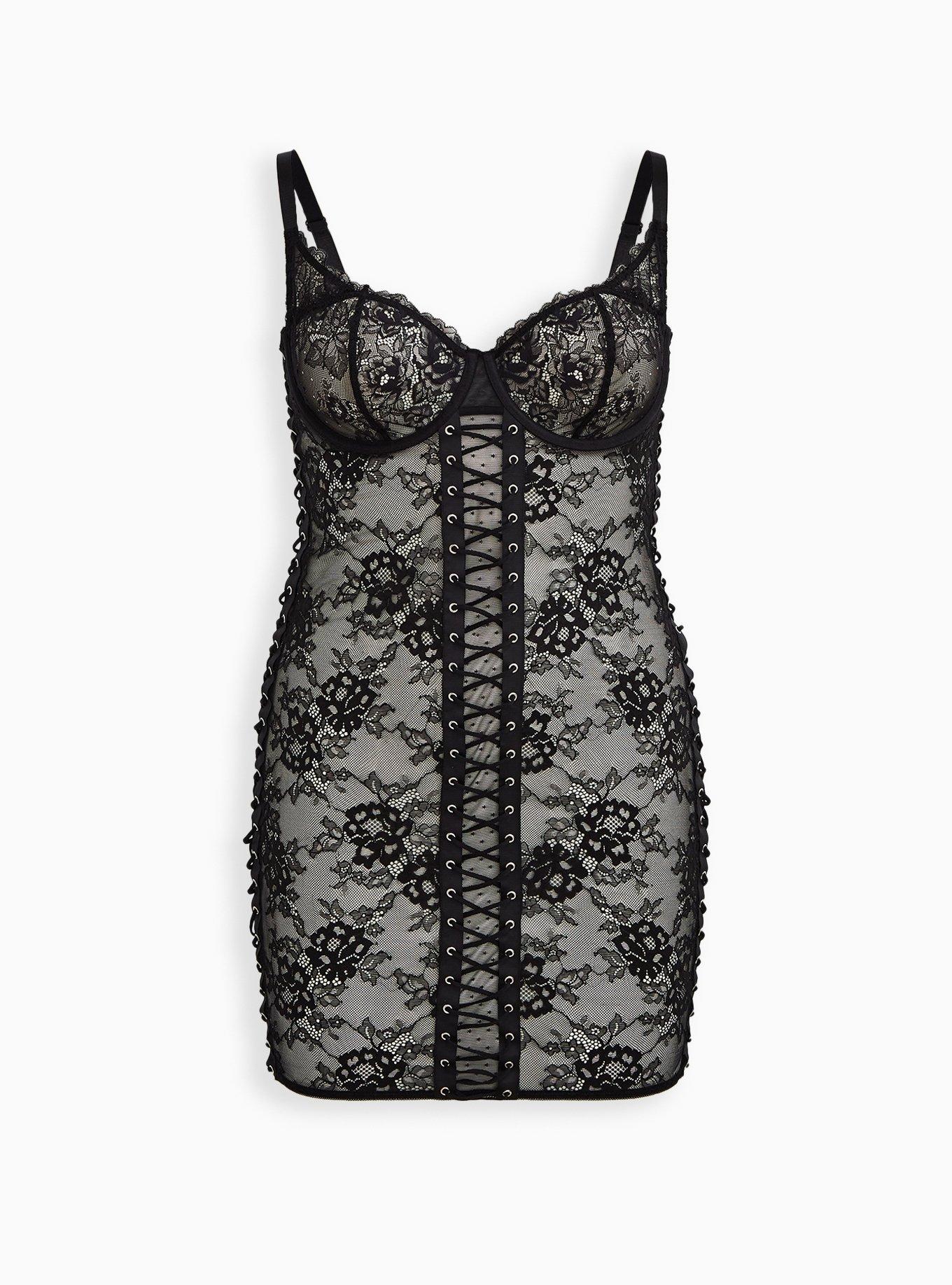 Plus Size Laced Up Lace Chemise, , hi-res