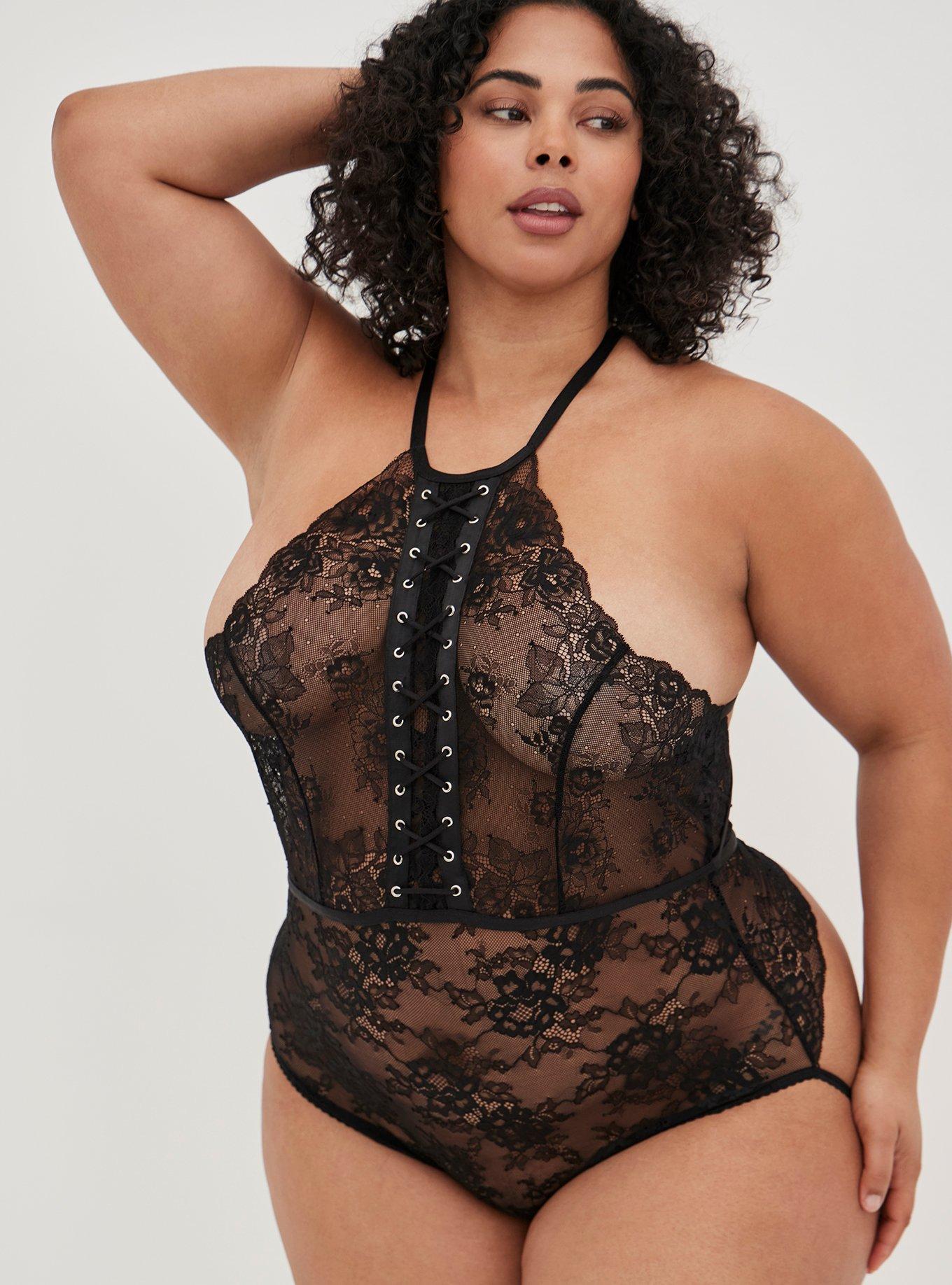 Plus Size - Lace And Mesh Bustier With Open Bust - Torrid