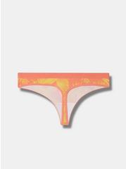 Plus Size Cotton Mid-Rise Thong Panty, SHADED PALMS CORAL, alternate