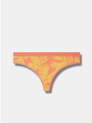 Plus Size Cotton Mid-Rise Thong Panty, SHADED PALMS CORAL, hi-res