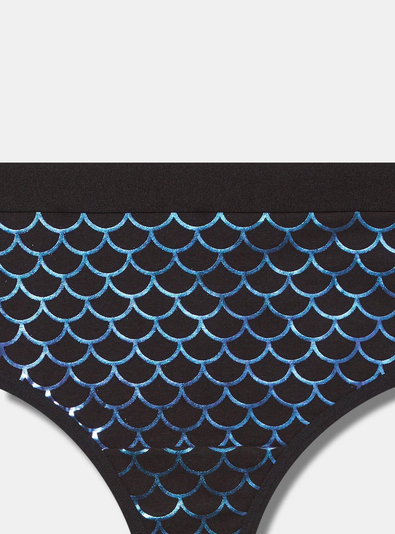 Cotton Mid-Rise Thong Panty, MERMAID SCALES RICH BLACK, alternate