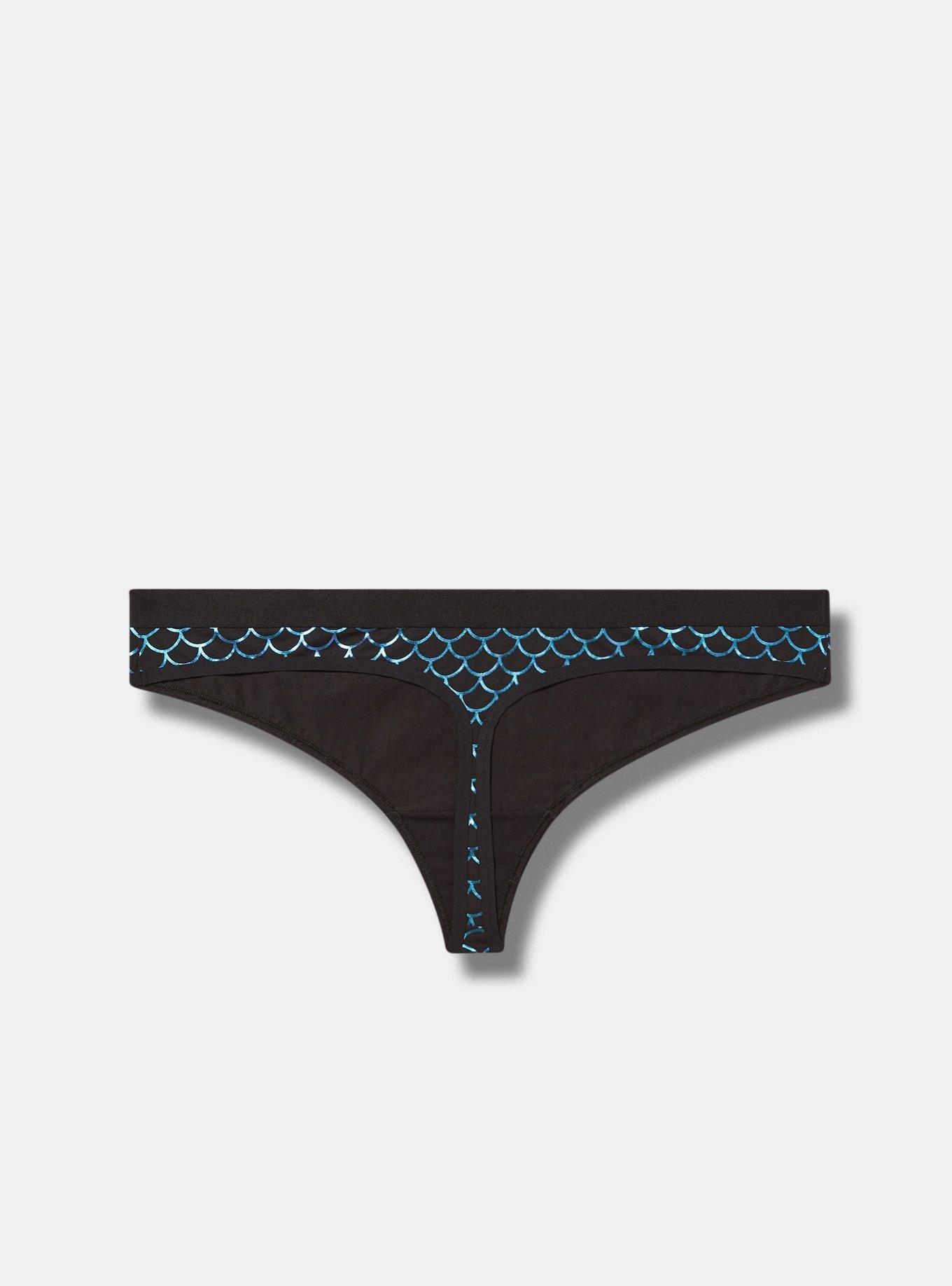 Cotton Mid-Rise Thong Panty, MERMAID SCALES RICH BLACK, alternate