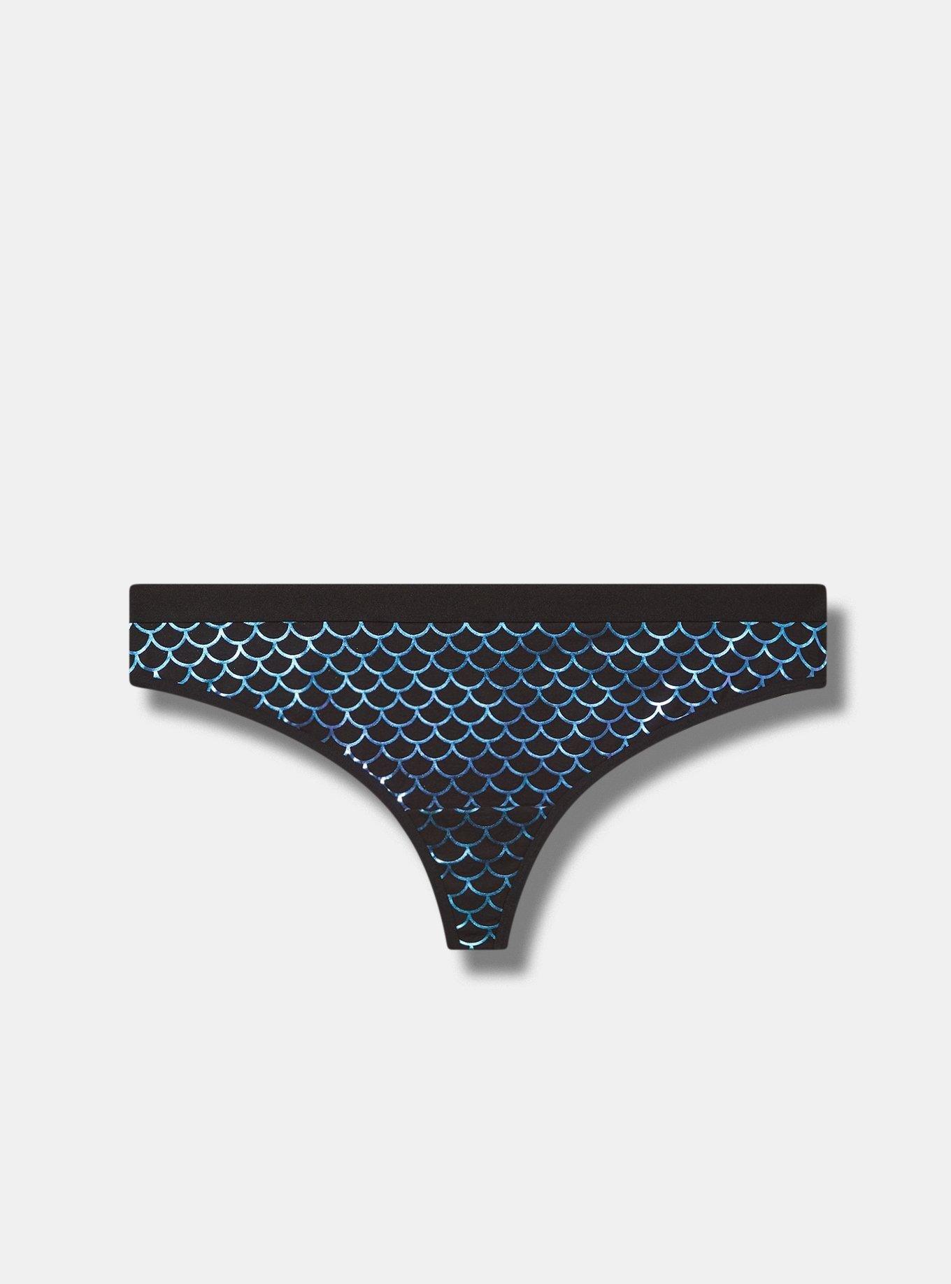 Cotton Mid-Rise Thong Panty, MERMAID SCALES RICH BLACK, hi-res