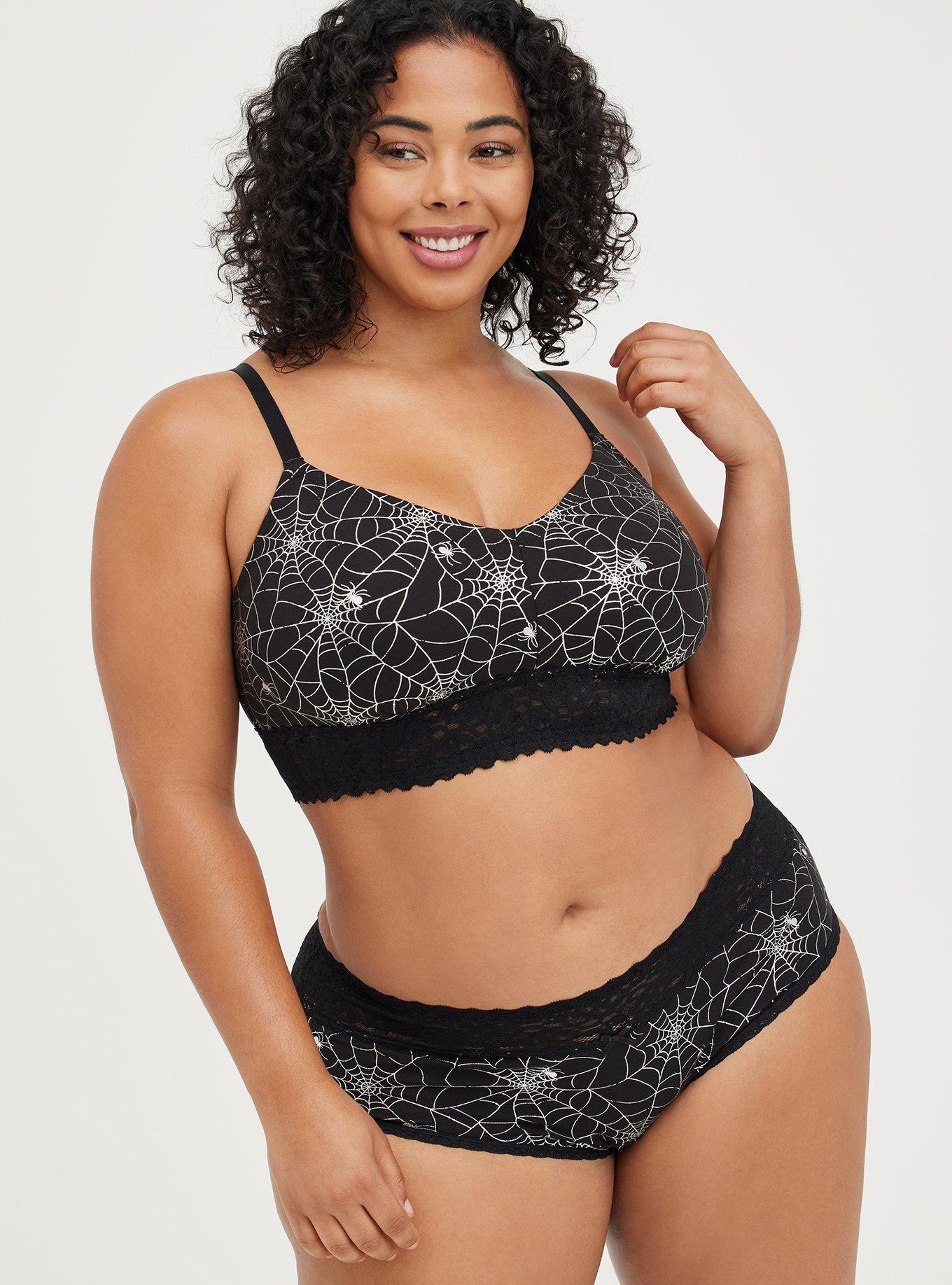 Lightly Lined Cotton Lace Hem Bralette, RAINBOW WEBS, alternate