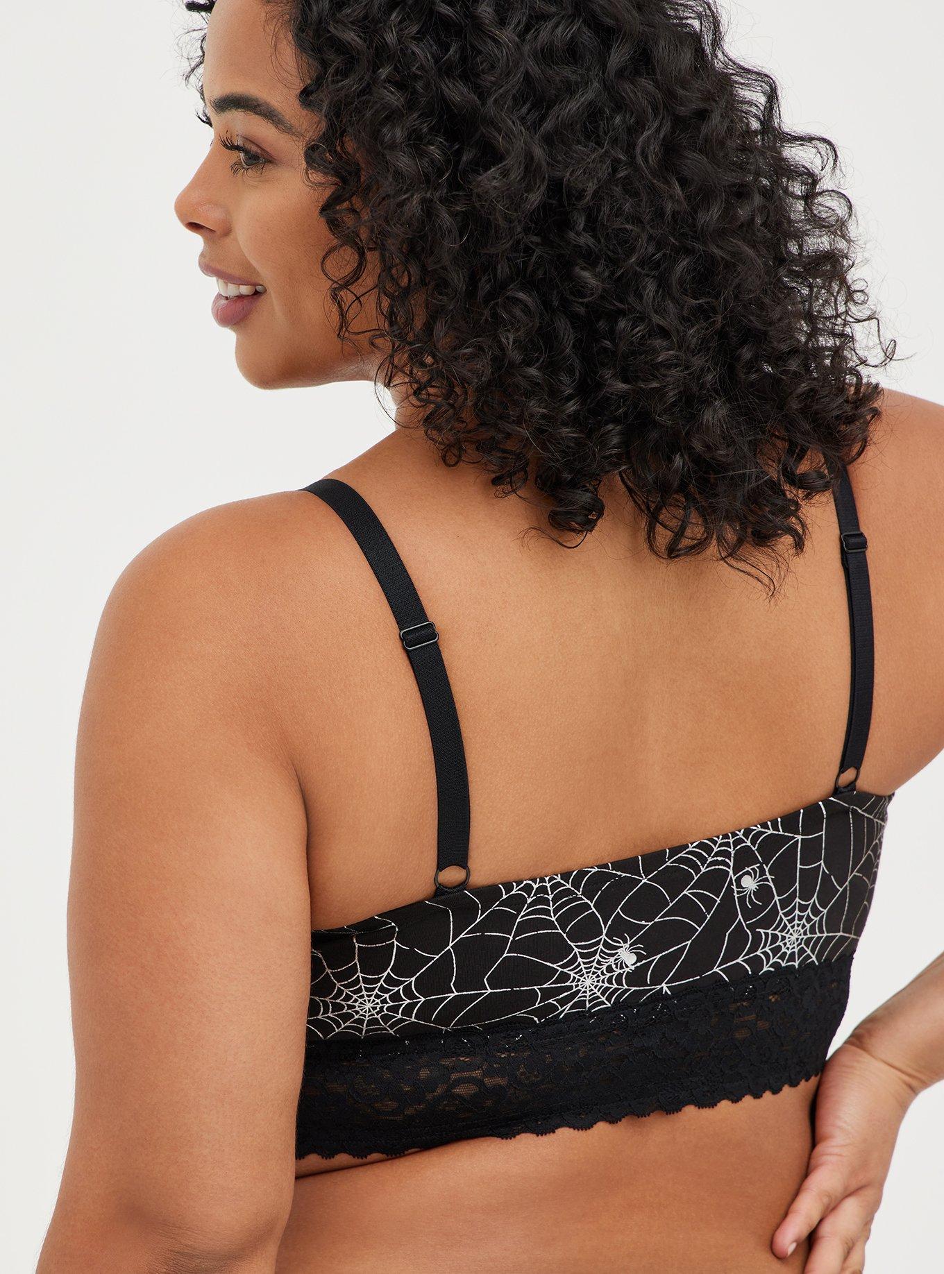 Lightly Lined Cotton Lace Hem Bralette, RAINBOW WEBS, alternate