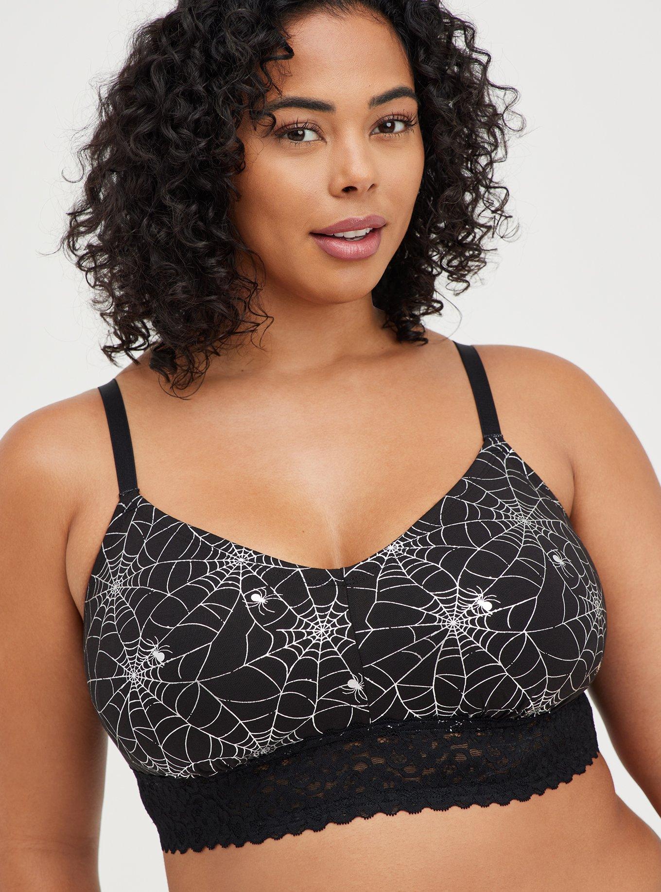 Lightly Lined Cotton Lace Hem Bralette, RAINBOW WEBS, hi-res