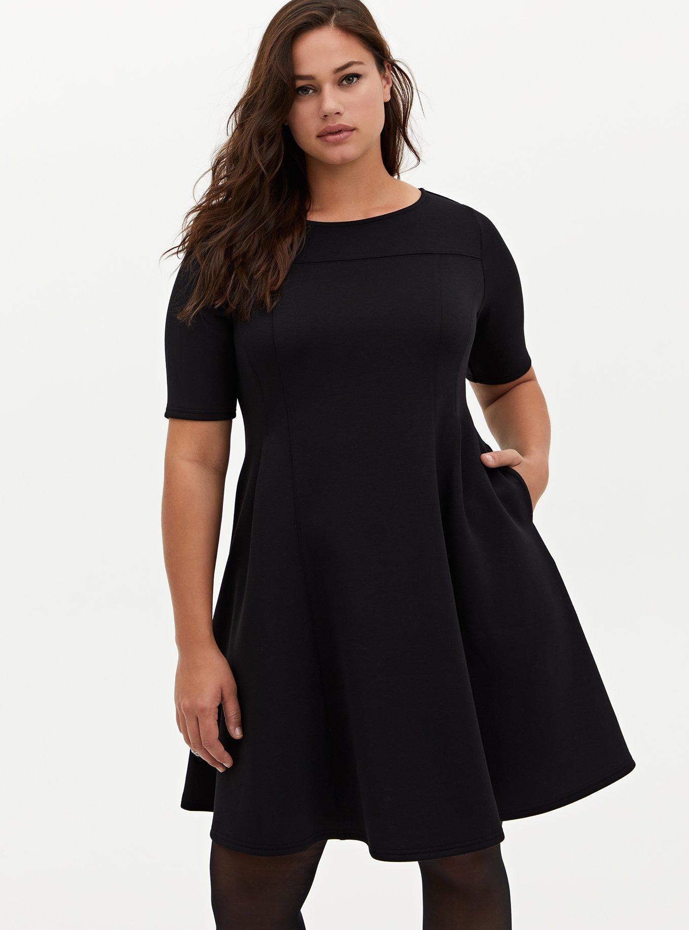 Plus Size - Black Scuba A-Line Midi Dress - Torrid