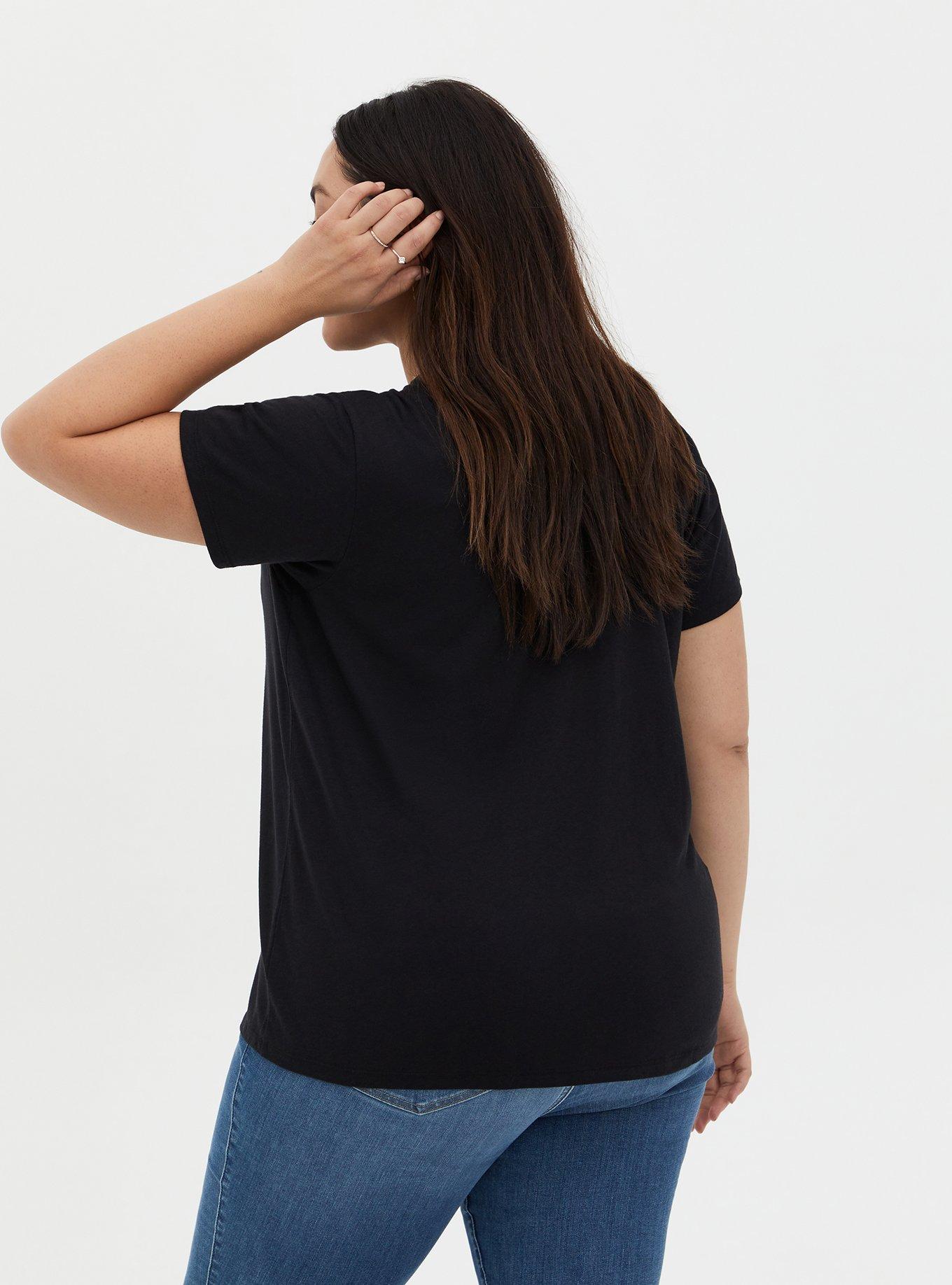 Plus Size Tattoo Skull Lady Relaxed Fit Crew Tee - Black , DEEP BLACK, alternate