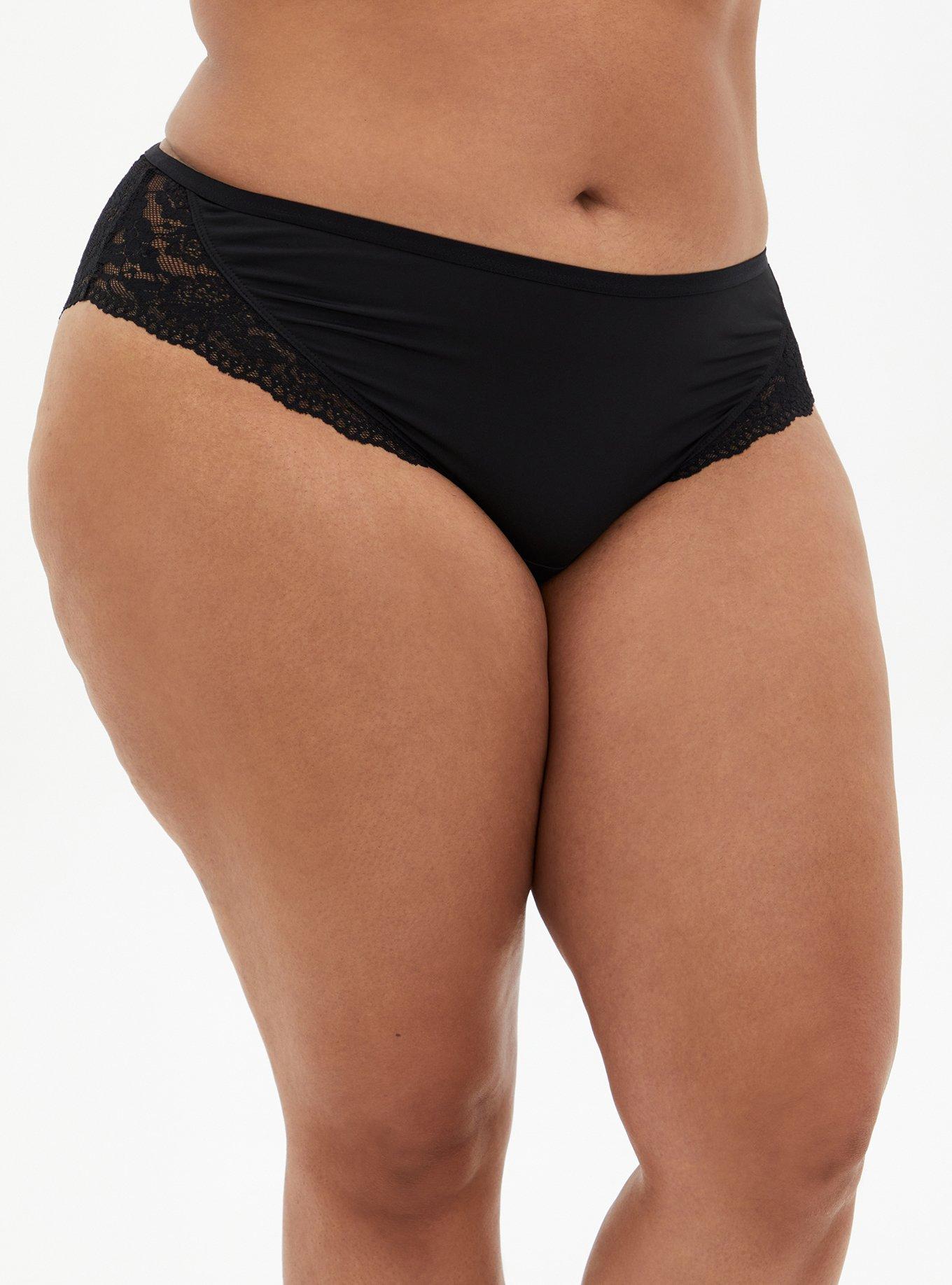 Plus Size Microfiber Hipster Panty With Lace Cage Back, RICH BLACK, alternate