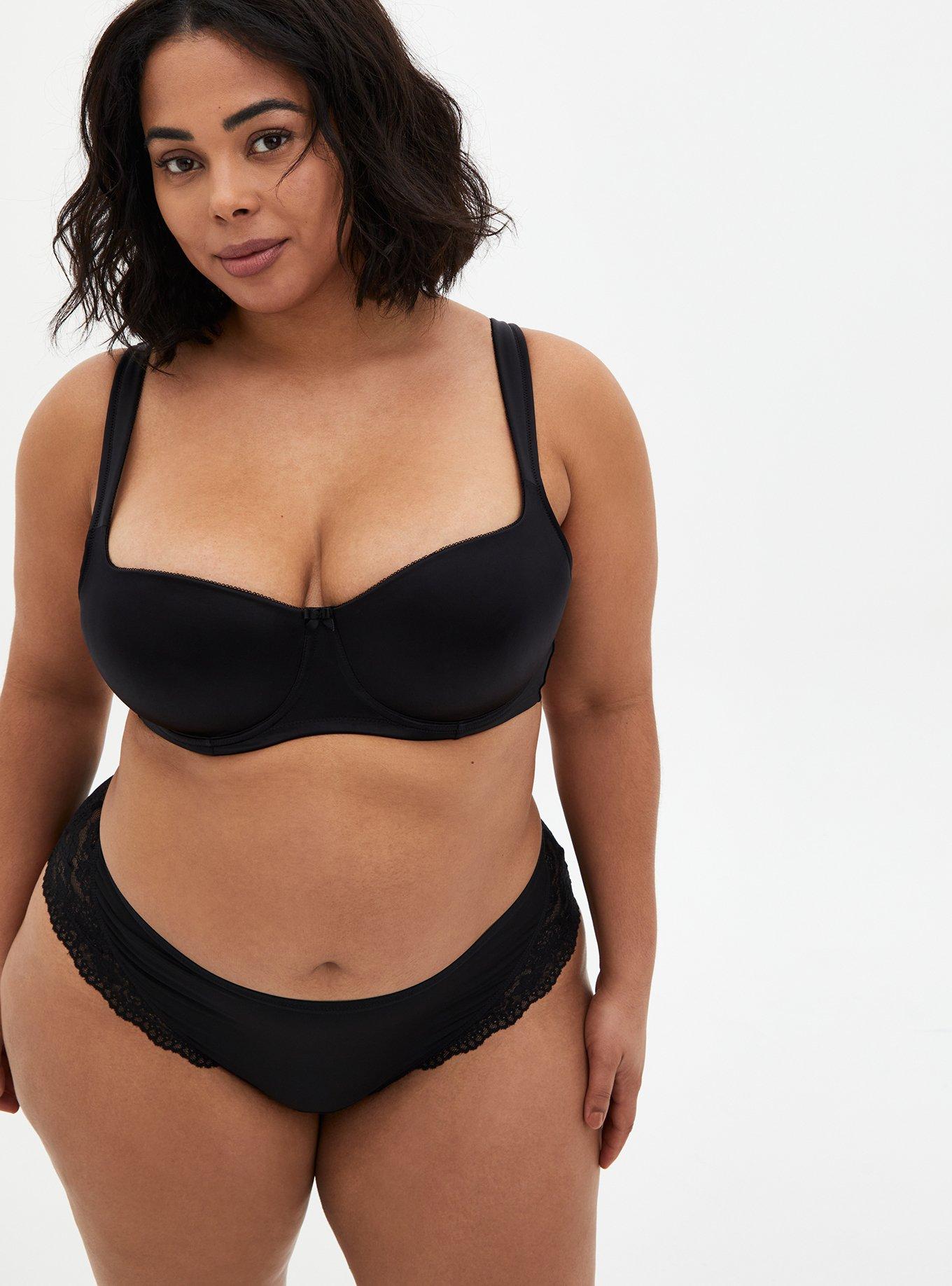 Plus Size Microfiber Hipster Panty With Lace Cage Back, RICH BLACK, alternate