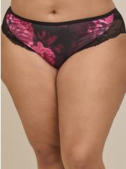 Microfiber Hipster Panty With Lace Cage Back, SOFT FLORAL BLACK, alternate