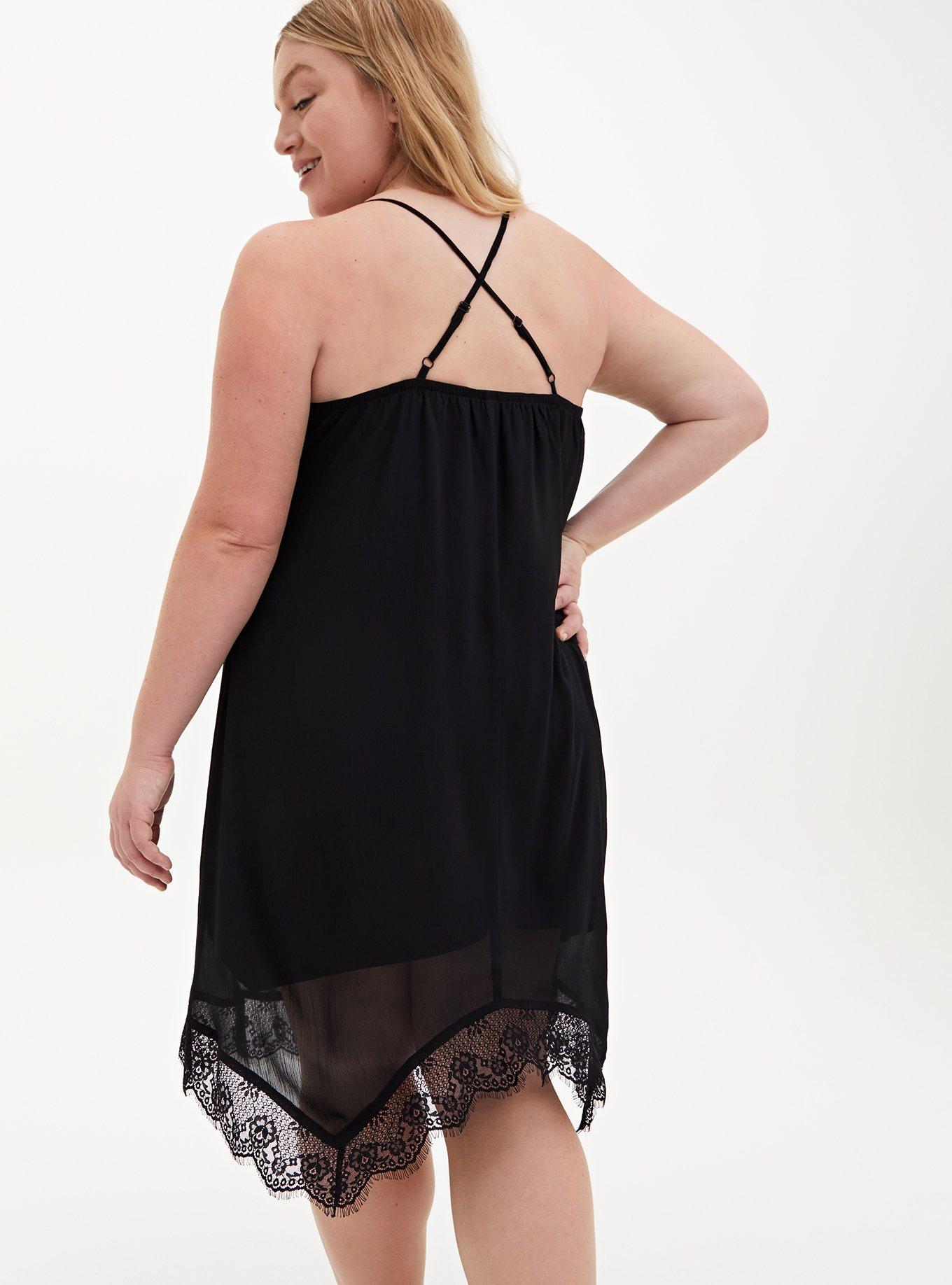 Crinkle Chiffon Lace Hem Sleep Gown, DEEP BLACK, alternate