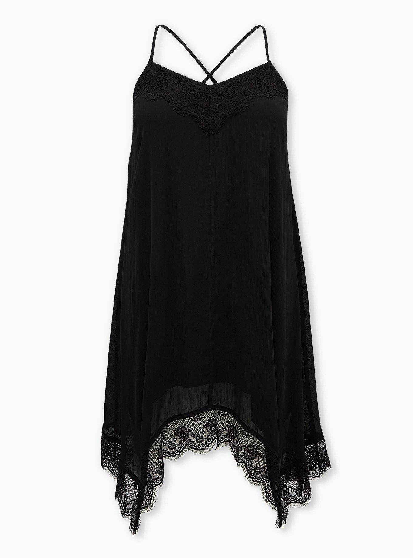 Crinkle Chiffon Lace Hem Sleep Gown, DEEP BLACK, hi-res