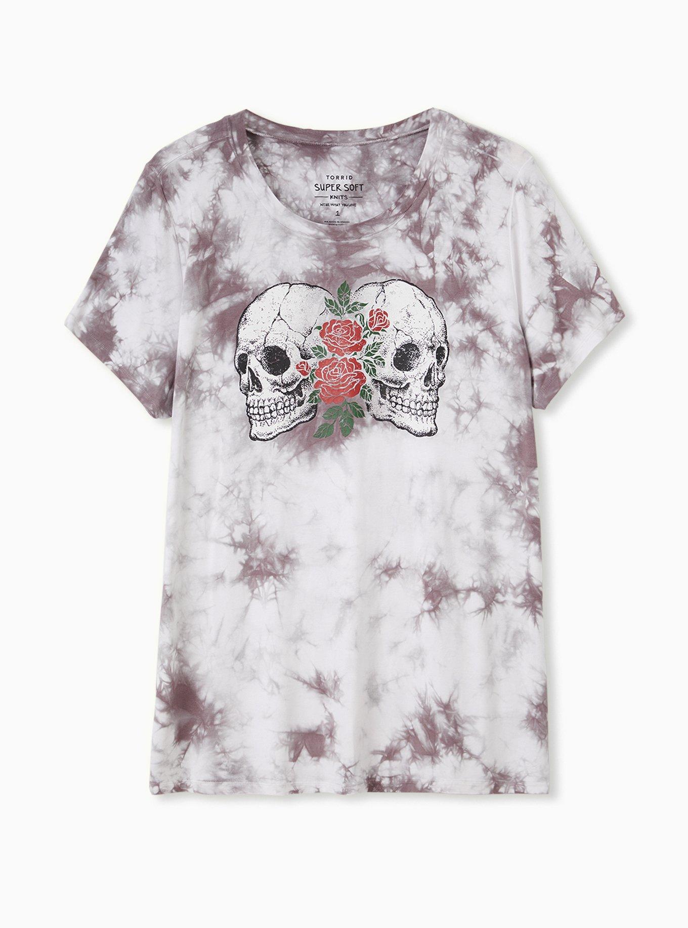 Plus Size Perfect Tee - Super Soft  Skull Tie-Dye White & Black , , hi-res