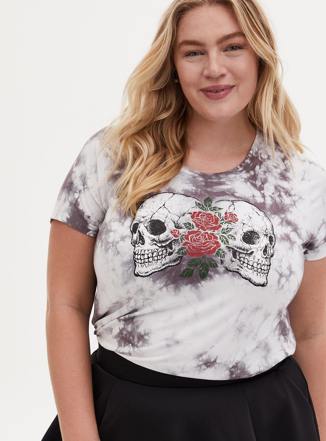 Plus Size Perfect Tee - Super Soft  Skull Tie-Dye White & Black , , hi-res