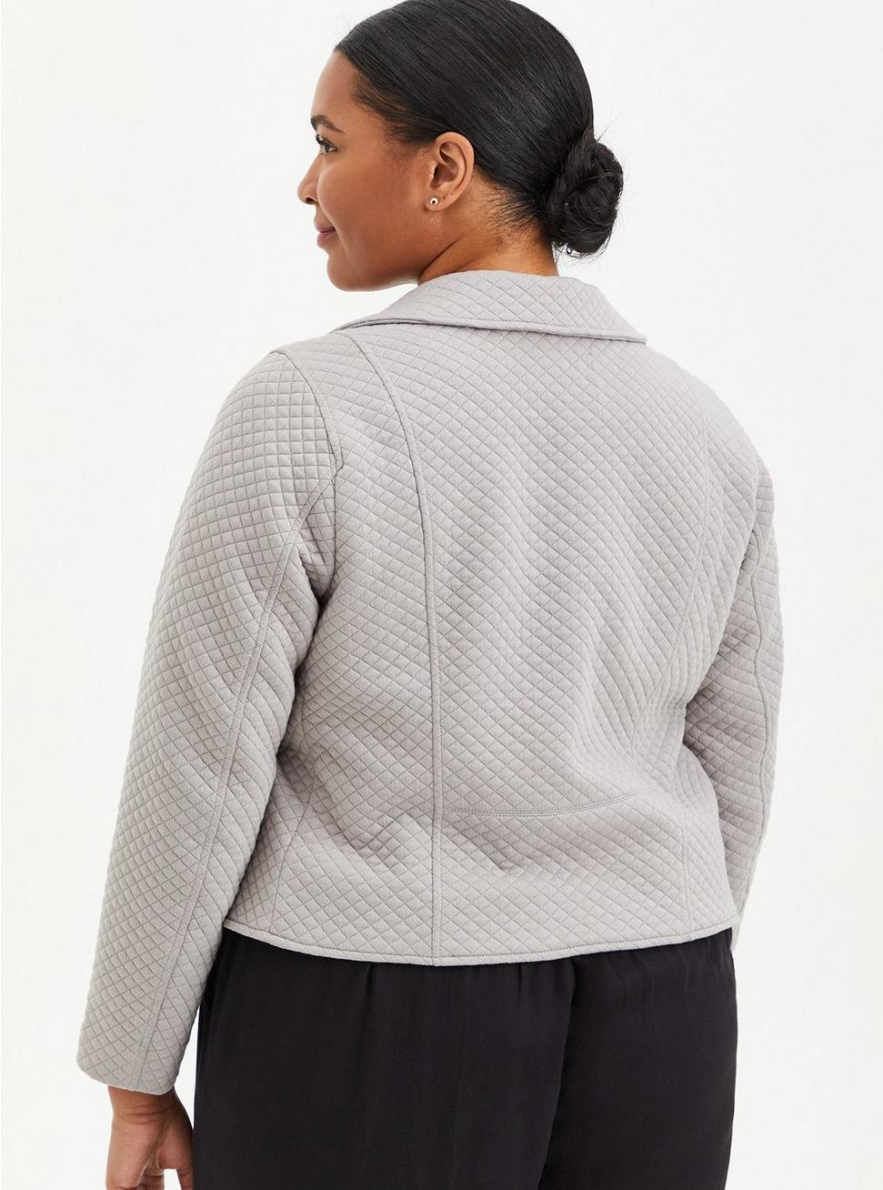 Plus Size Pebble Grey Quilted Knit Moto Jacket, ASH, alternate