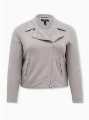Plus Size Pebble Grey Quilted Knit Moto Jacket, ASH, hi-res