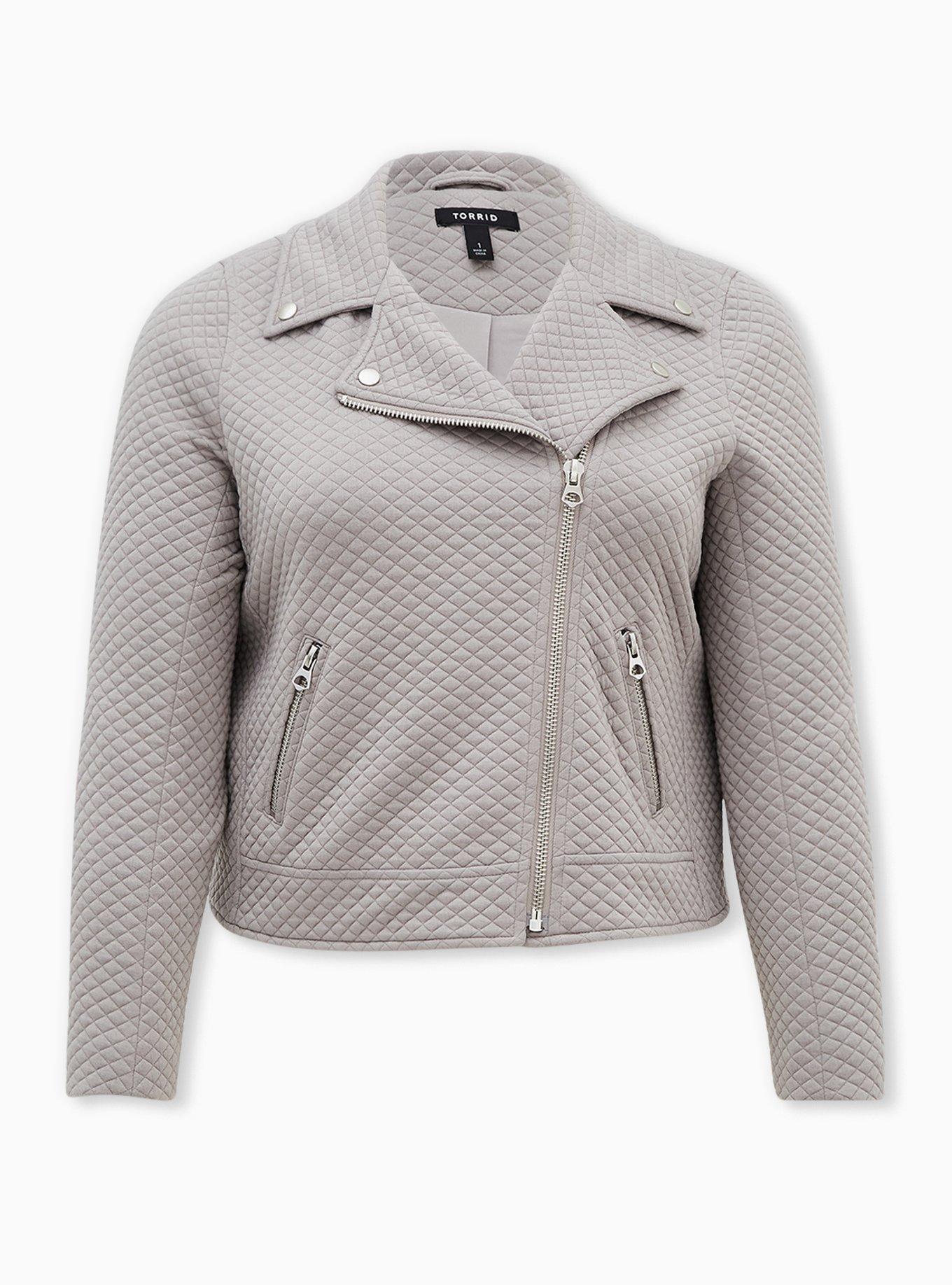 Torrid hot NWT 5X PEBBLE GREY QUILTED KNIT MOTO JACKET MSRP $99.50