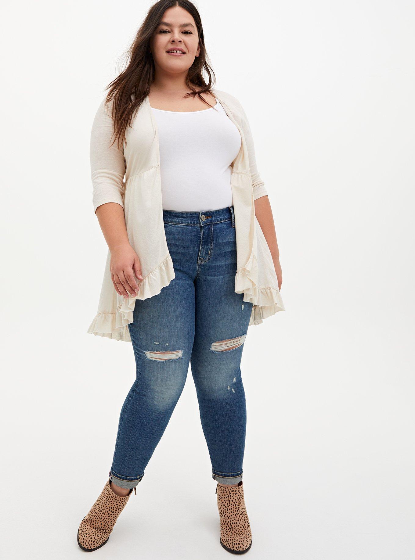 Plus Size  Cream Jersey Slub Kimono, BIRCH, alternate