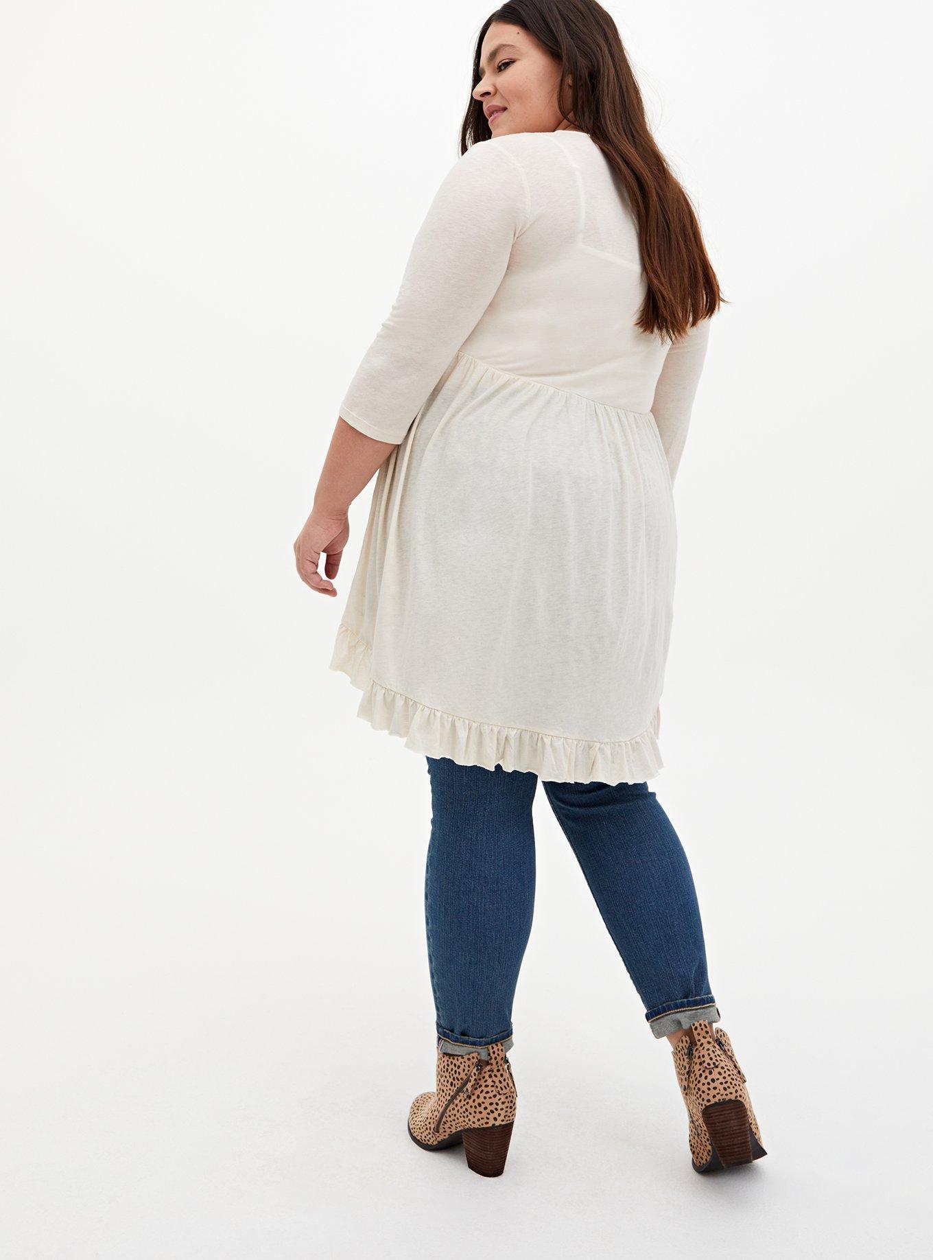 Plus Size  Cream Jersey Slub Kimono, BIRCH, alternate