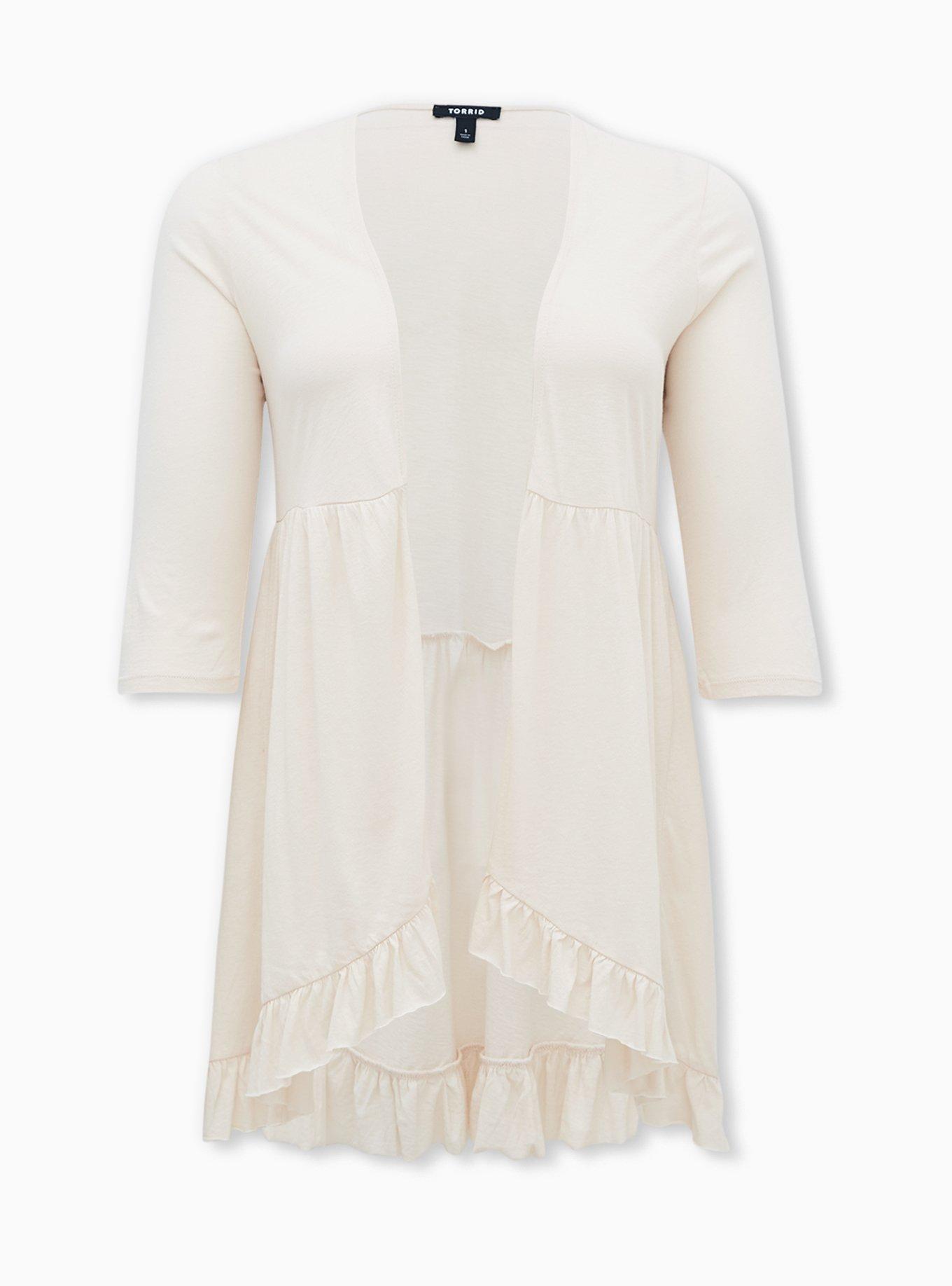 Plus Size  Cream Jersey Slub Kimono, BIRCH, hi-res