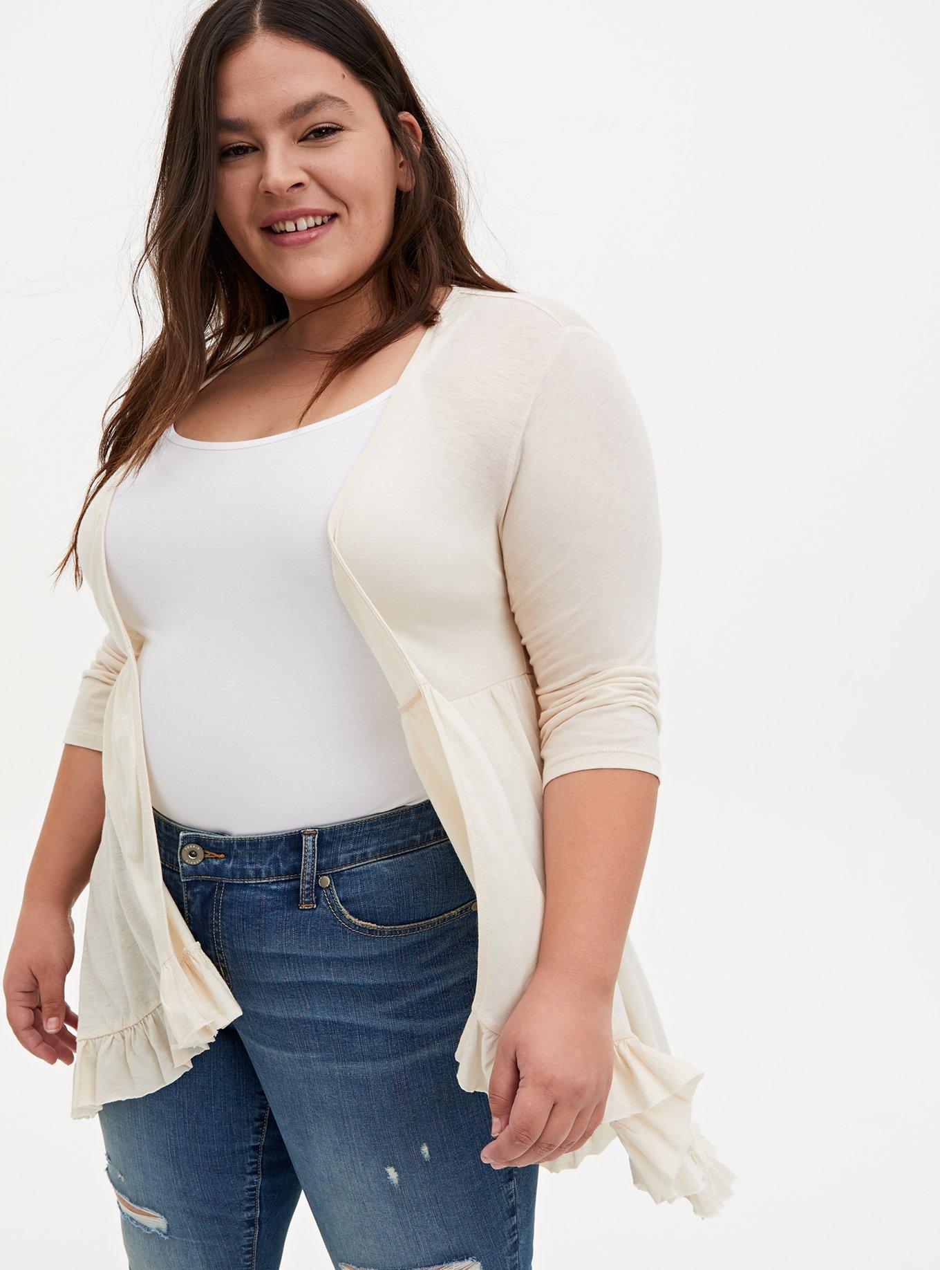 Plus Size  Cream Jersey Slub Kimono, BIRCH, hi-res