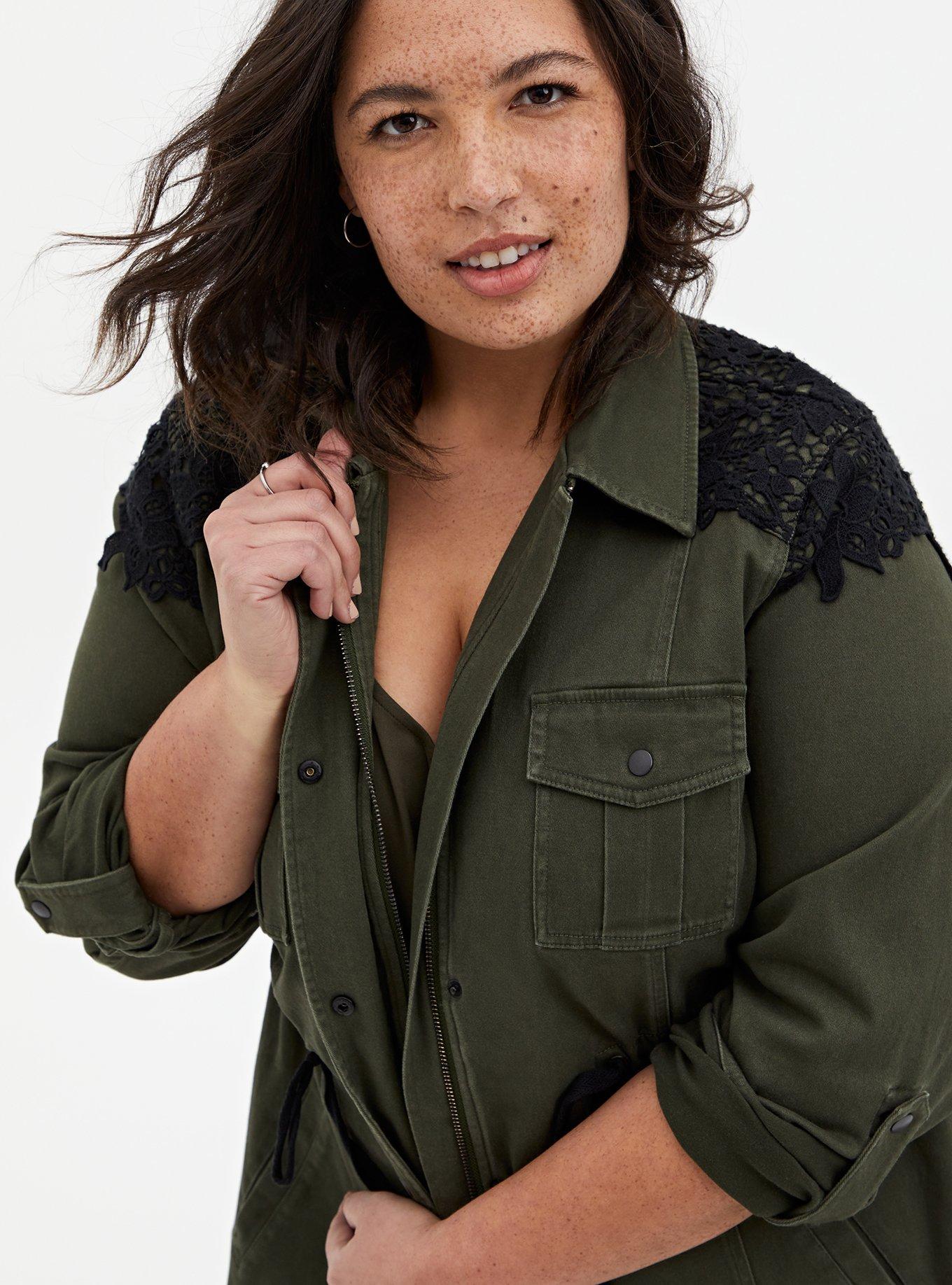 Olive Green & Black Lace Twill Anorak, DEEP DEPTHS, alternate