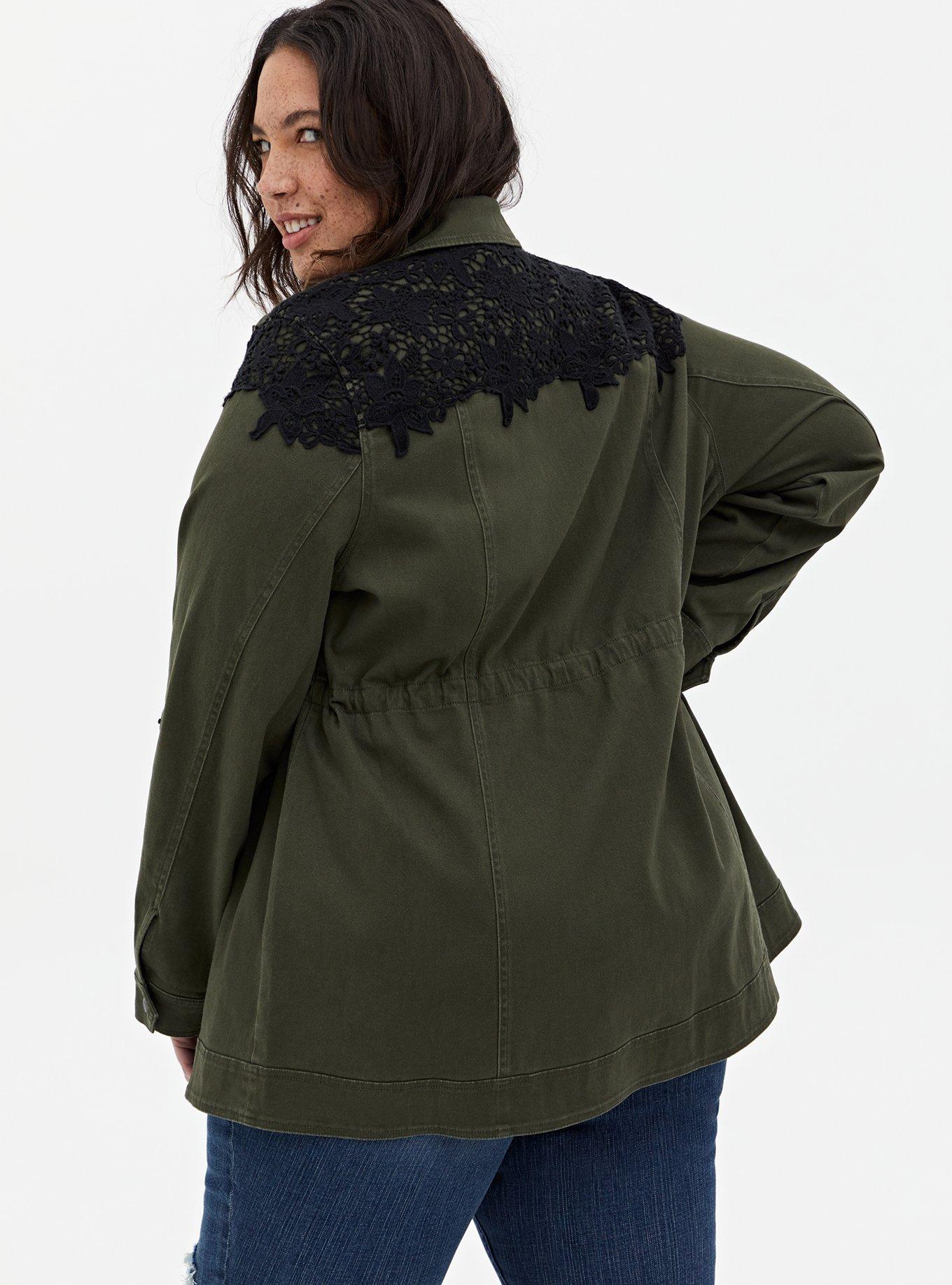 Olive Green & Black Lace Twill Anorak, DEEP DEPTHS, alternate