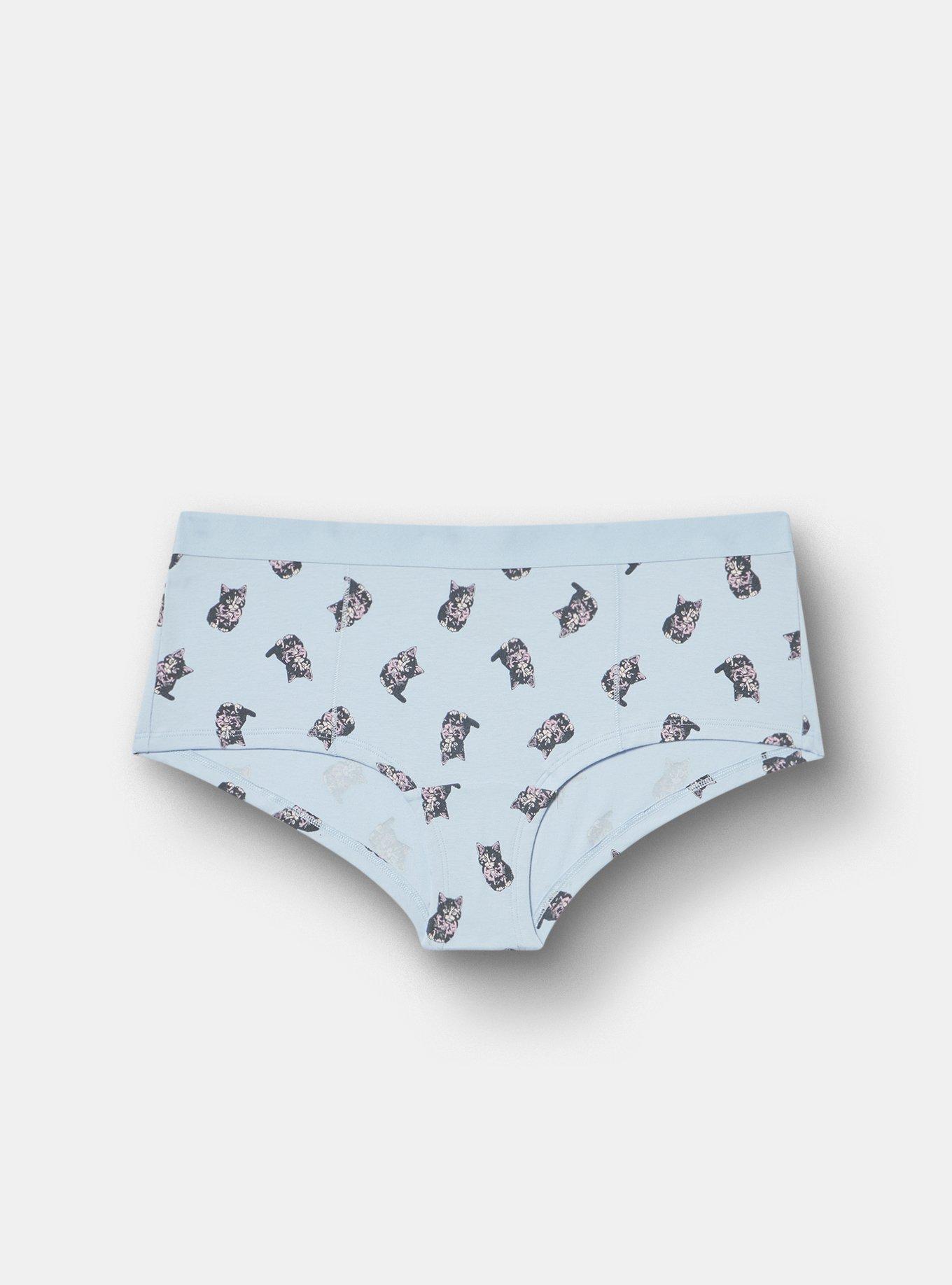 Cotton Mid-Rise Boyshort Panty, BOW KITTIES SKYWAY, hi-res