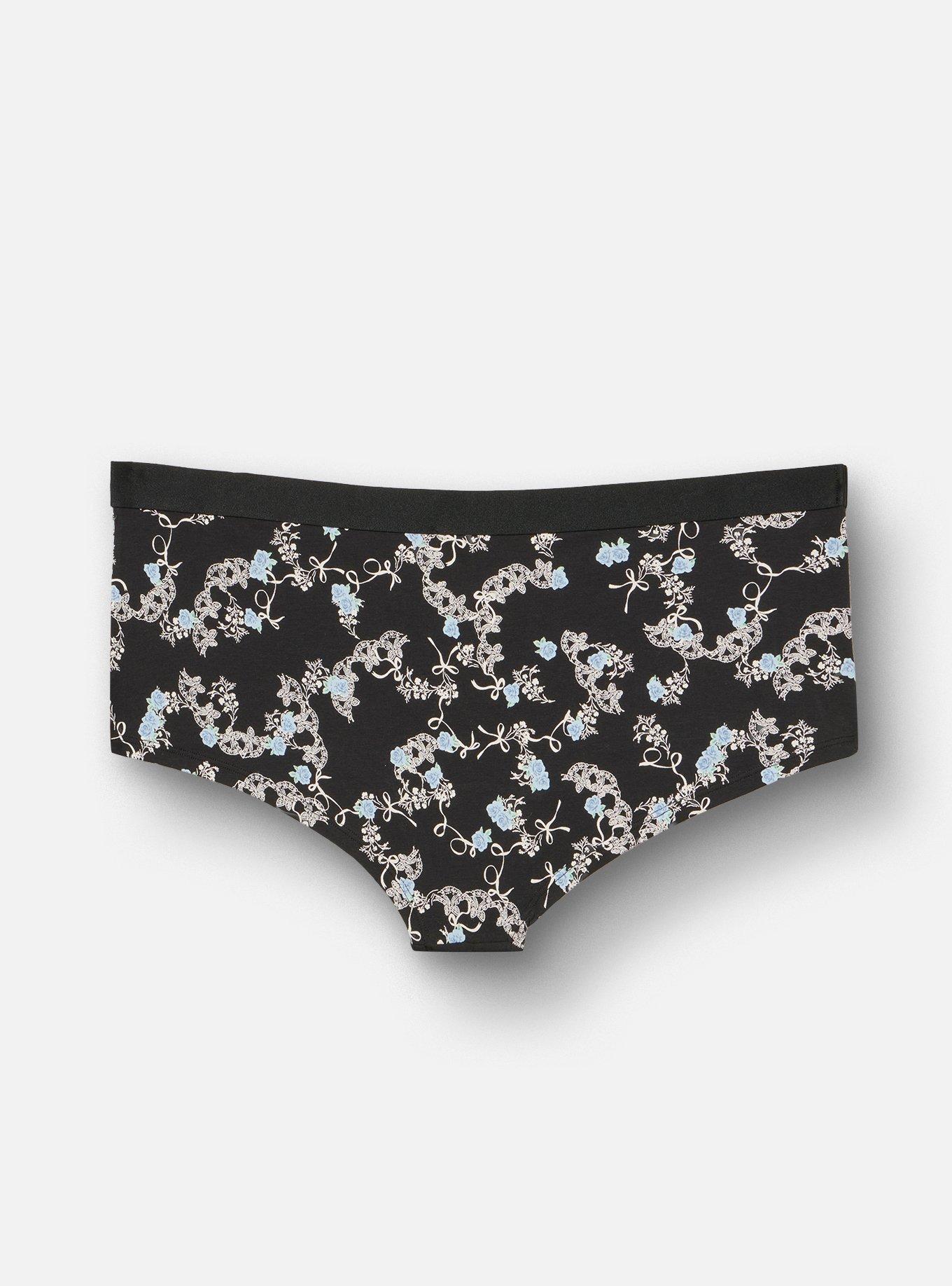 Cotton Mid-Rise Boyshort Panty, ROSE BOWS RICH BLACK BLUE, alternate