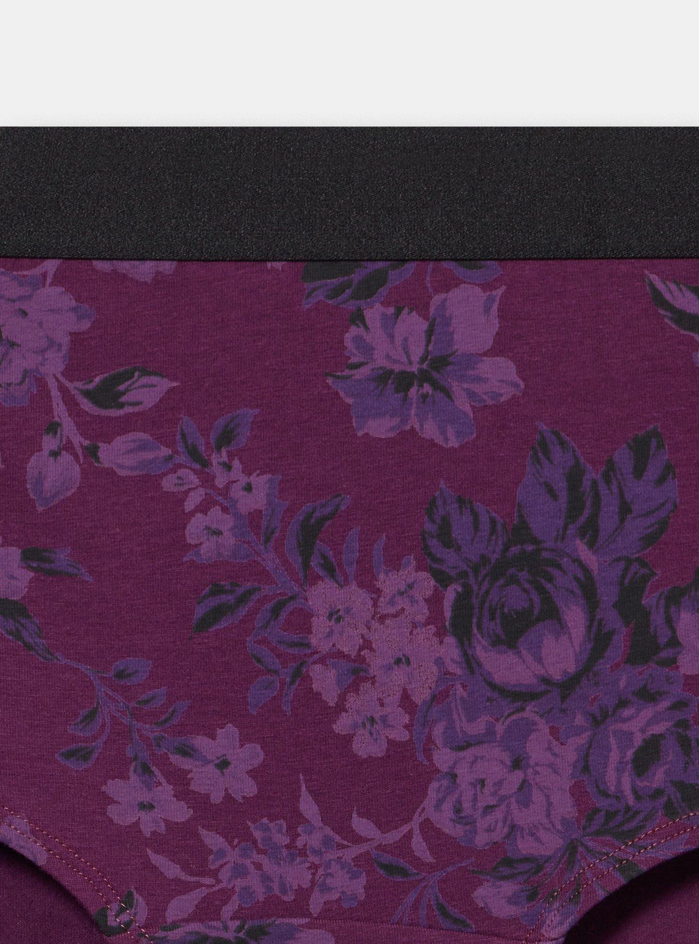 Cotton Mid-Rise Boyshort Panty, MOODY BOUQUETS SMALL PURPLE, alternate