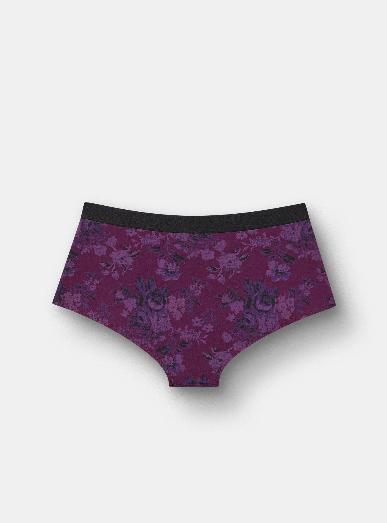 Cotton Mid-Rise Boyshort Panty, MOODY BOUQUETS SMALL PURPLE, alternate