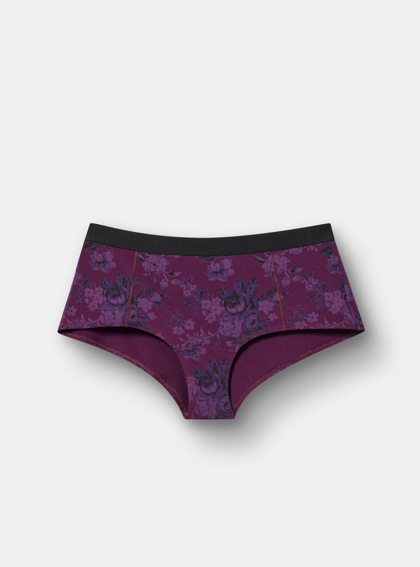 Cotton Mid-Rise Boyshort Panty, MOODY BOUQUETS SMALL PURPLE, hi-res
