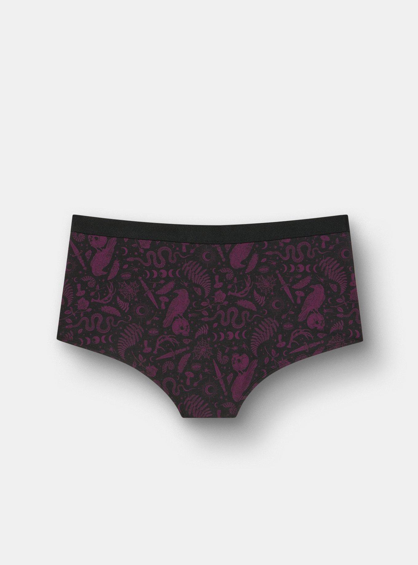 Plus Size Cotton Mid-Rise Boyshort Panty, WITCHY THINGS BLACK, alternate
